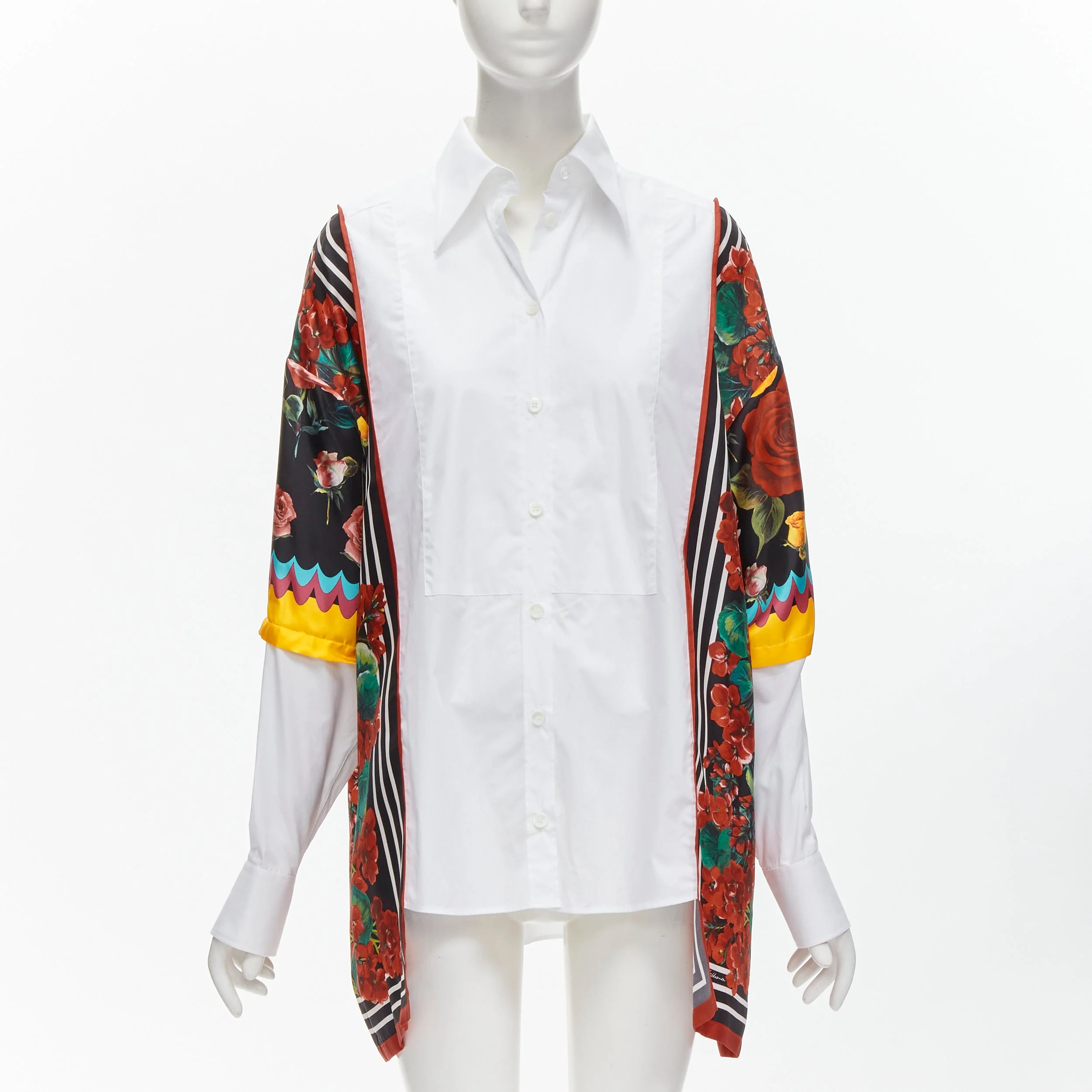 Women's Dolce & Gabbana floral scarf silk insert high low shirt - Image 9