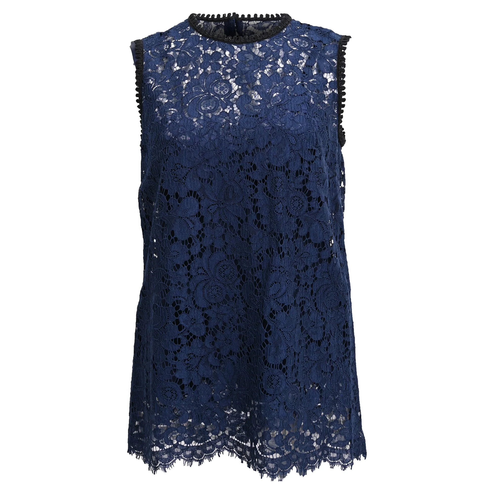 Women's Dolce & Gabbana Lace Sleeveless Blouse in Navy Blue Cotton