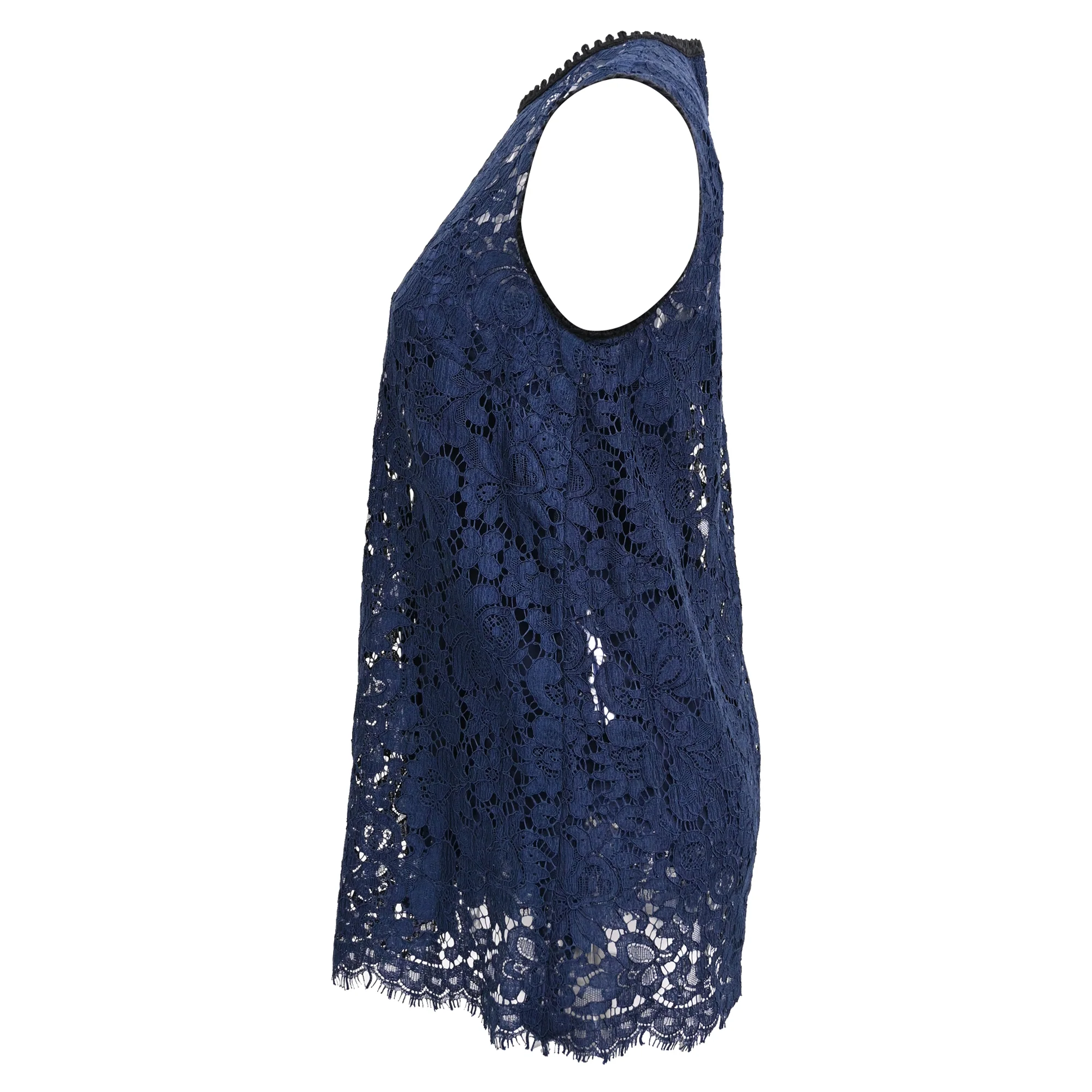Women's Dolce & Gabbana Lace Sleeveless Blouse in Navy Blue Cotton - Image 2