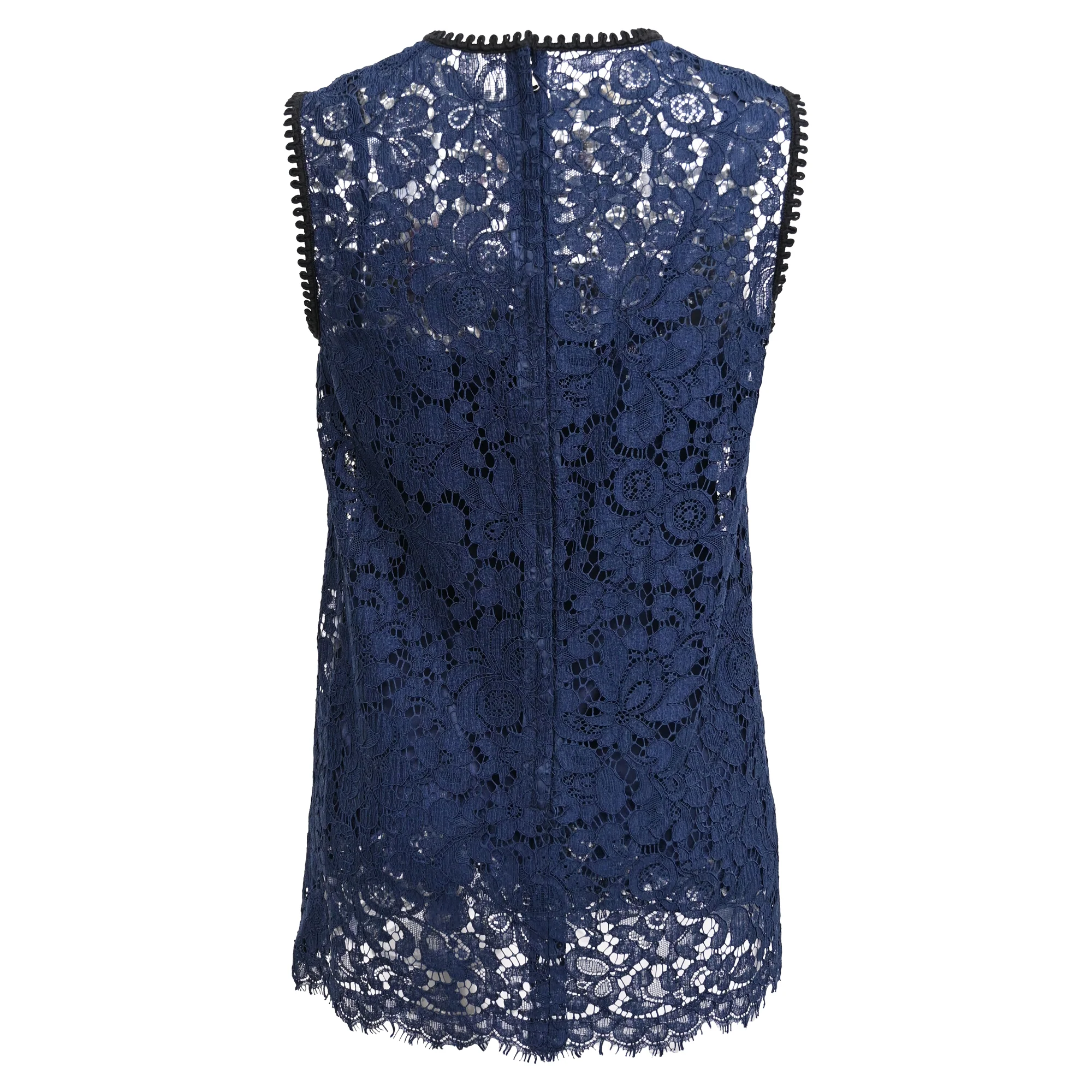 Women's Dolce & Gabbana Lace Sleeveless Blouse in Navy Blue Cotton - Image 3