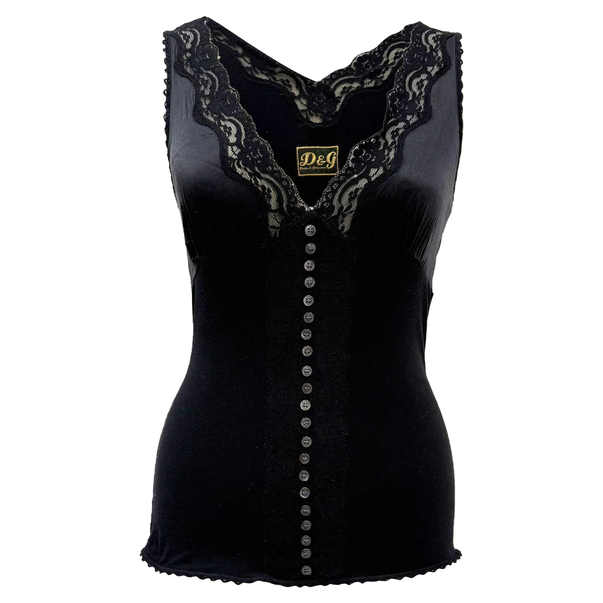 Women's Dolce & Gabbana Lace-Trimmed Camisole Top in Black Cotton - Image 3