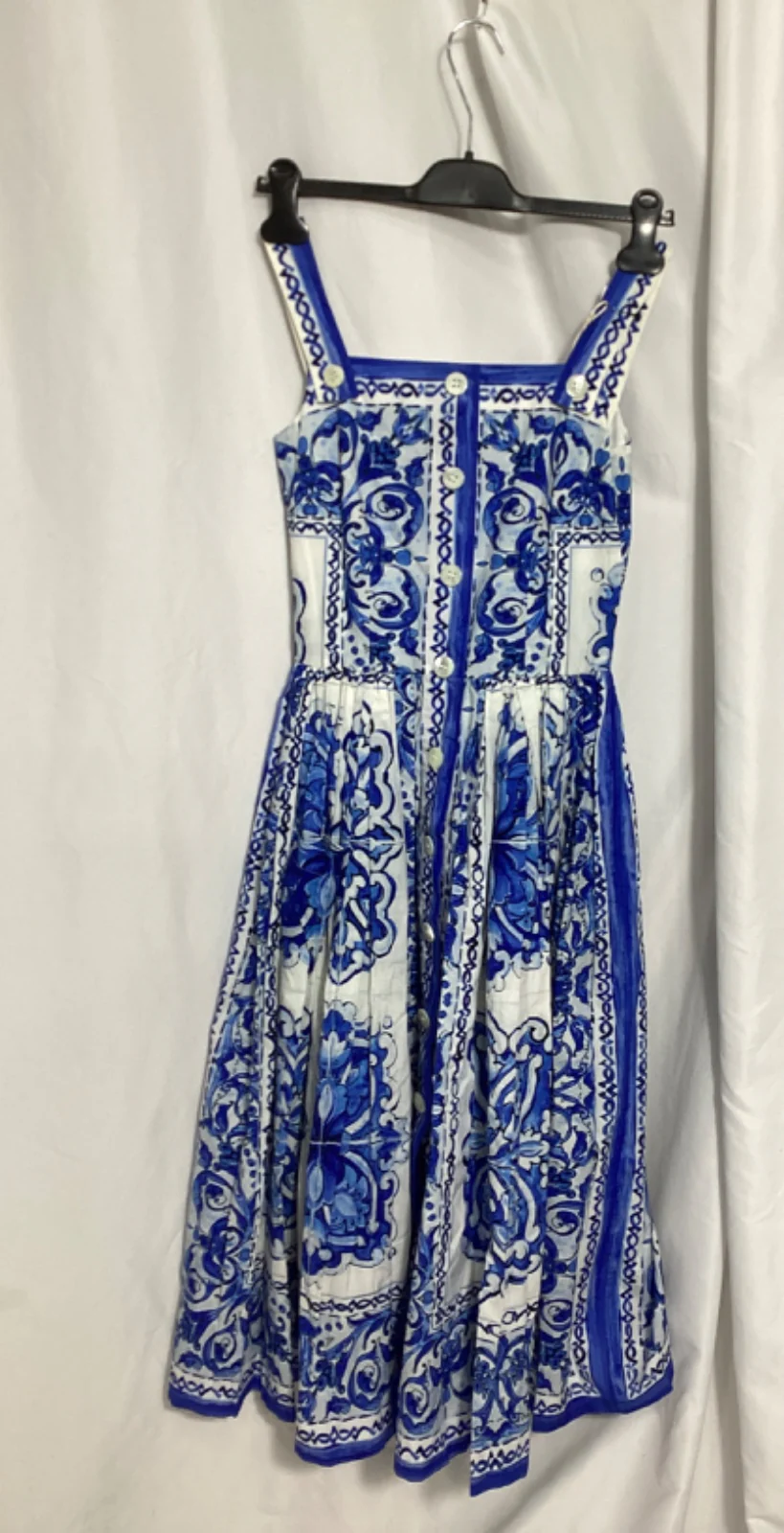 Women's Dolce & Gabbana Majolica Print Midi Dress in Blue Cotton - Image 4