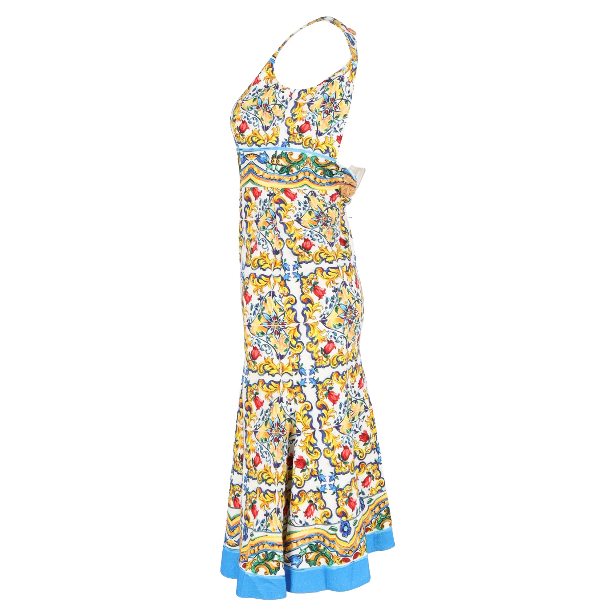 Women's Dolce & Gabbana Majolica Printed Midi Backless Dress in Multicolor Cotton - Image 2