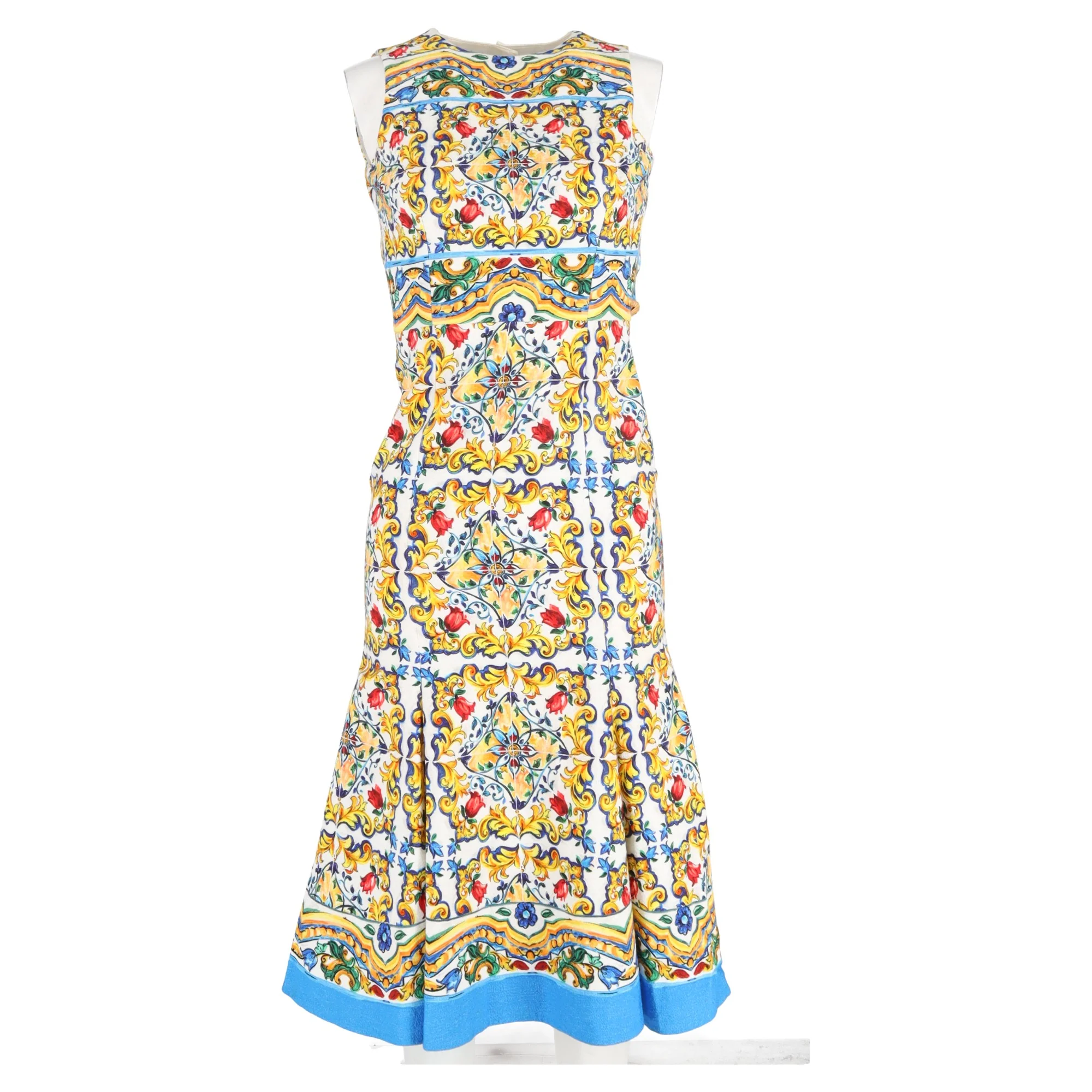 Women's Dolce & Gabbana Majolica Printed Midi Backless Dress in Multicolor Cotton - Image 4