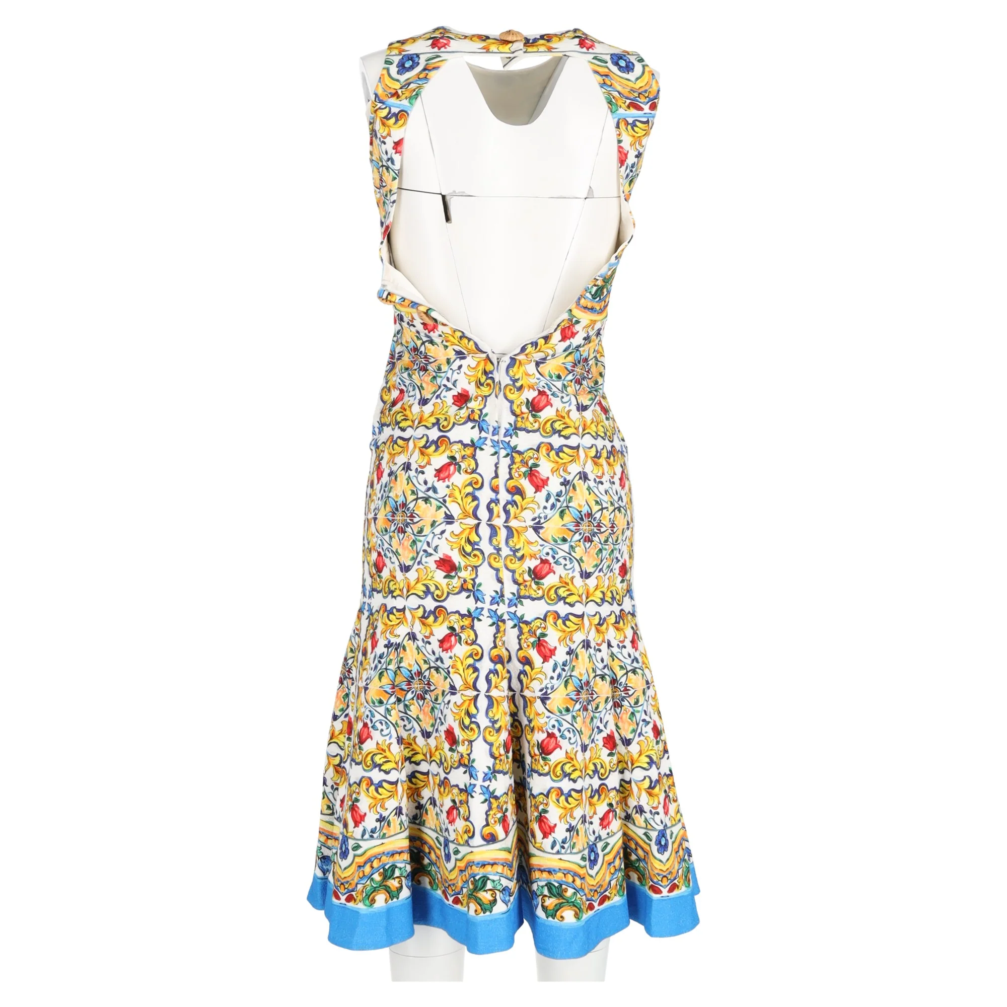 Women's Dolce & Gabbana Majolica Printed Midi Backless Dress in Multicolor Cotton - Image 6