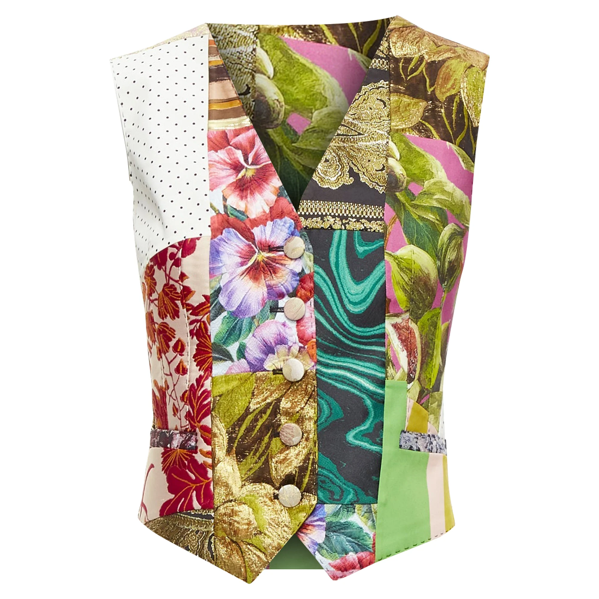 Women's Dolce Gabbana Mixed Floral Brocade Patchwork Wrap Button Waistcoat Vest
