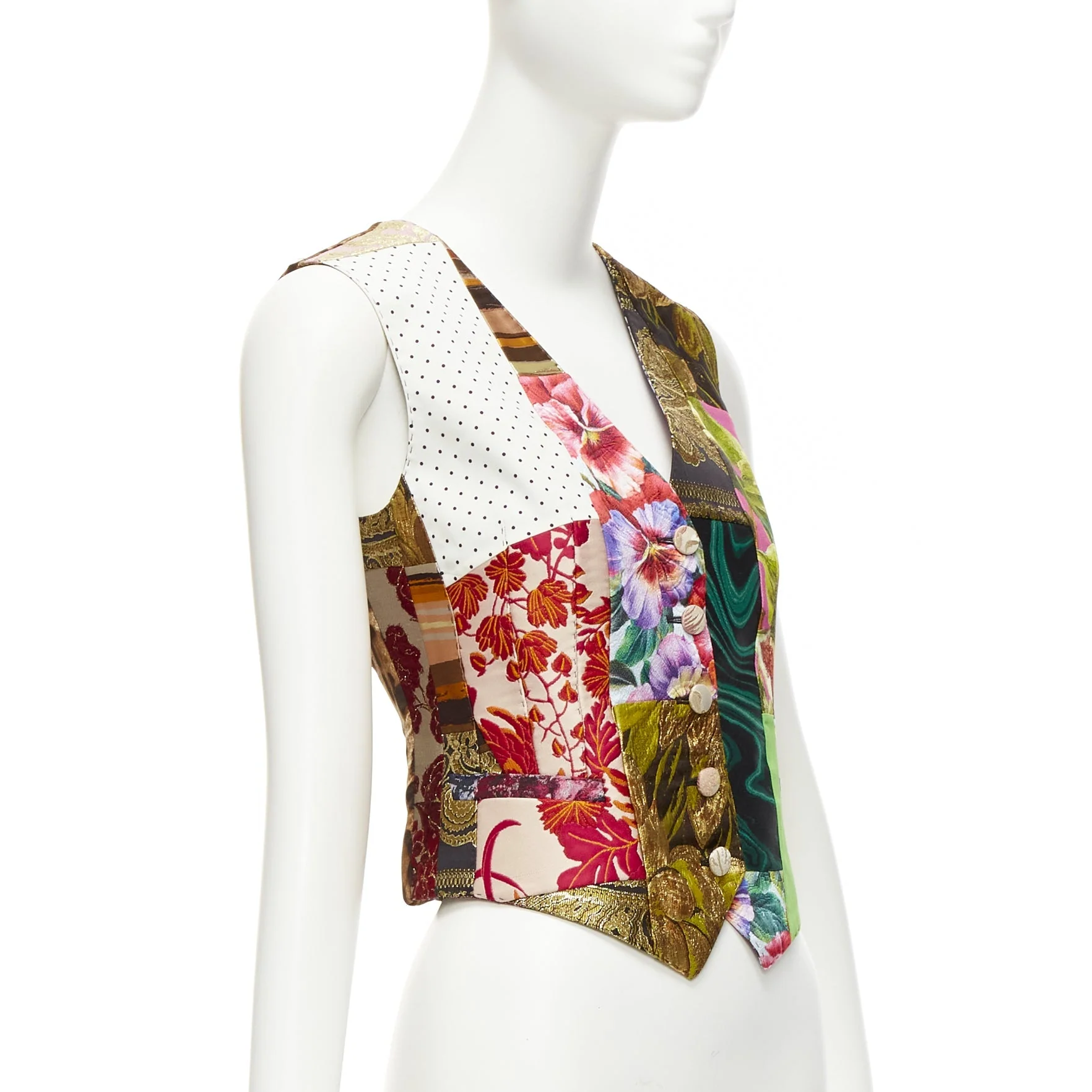 Women's Dolce Gabbana Mixed Floral Brocade Patchwork Wrap Button Waistcoat Vest - Image 10