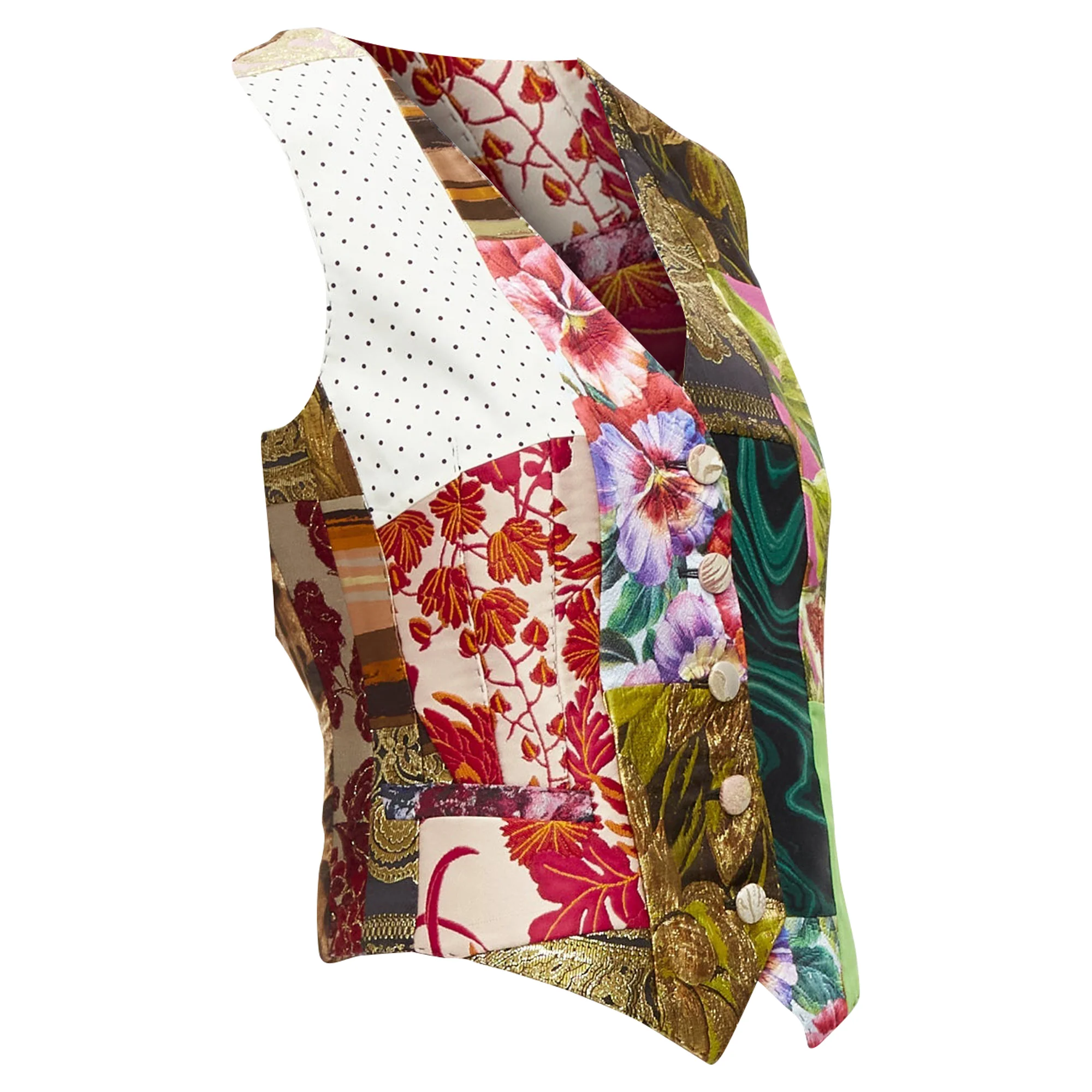 Women's Dolce Gabbana Mixed Floral Brocade Patchwork Wrap Button Waistcoat Vest - Image 4