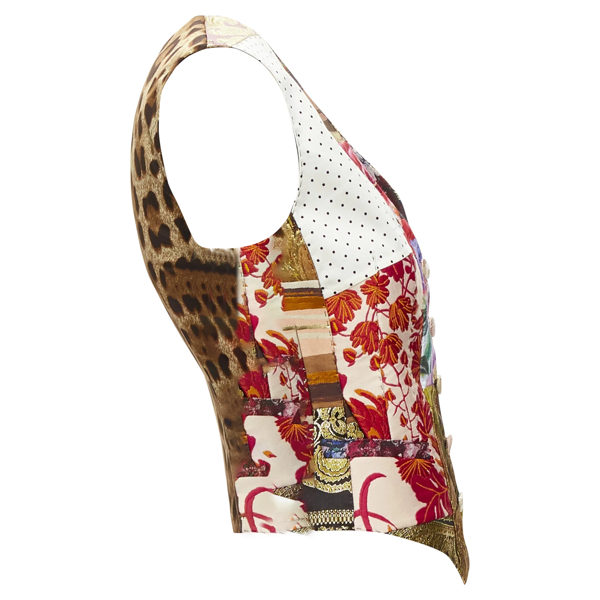 Women's Dolce Gabbana Mixed Floral Brocade Patchwork Wrap Button Waistcoat Vest - Image 5