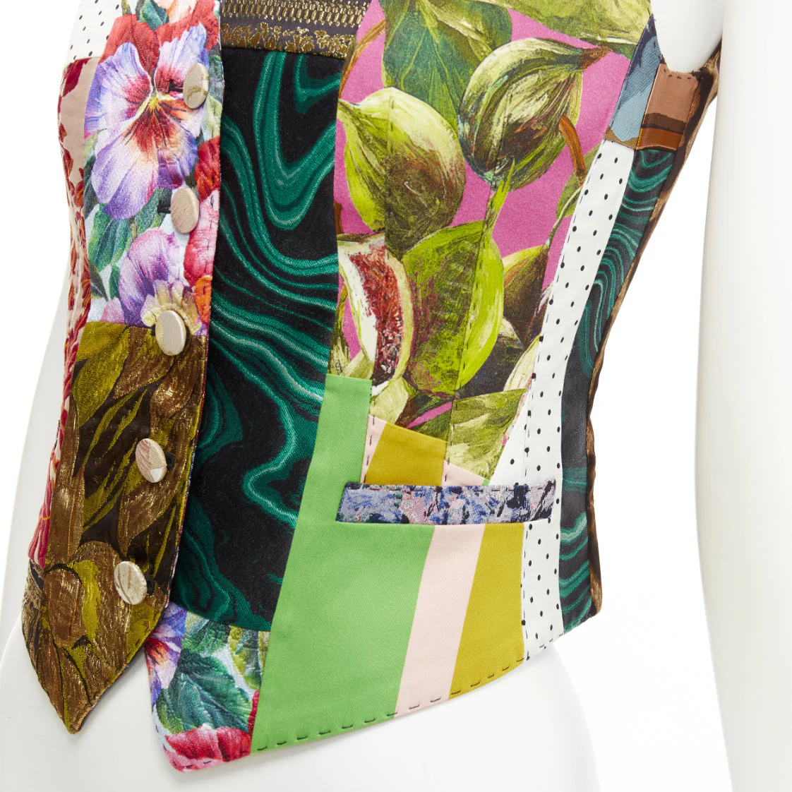 Women's Dolce Gabbana Mixed Floral Brocade Patchwork Wrap Button Waistcoat Vest - Image 8