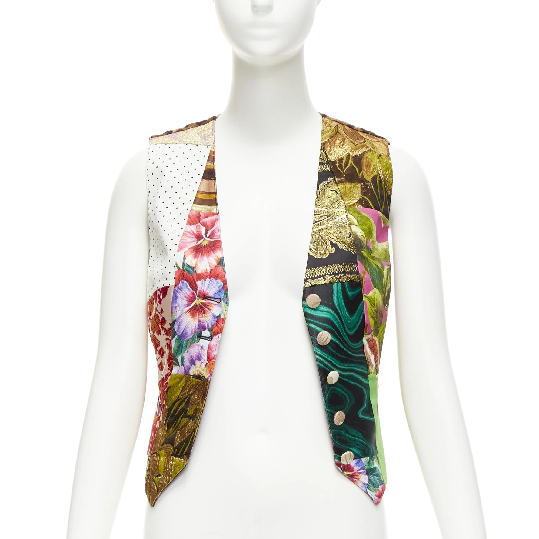 Women's Dolce Gabbana Mixed Floral Brocade Patchwork Wrap Button Waistcoat Vest - Image 9