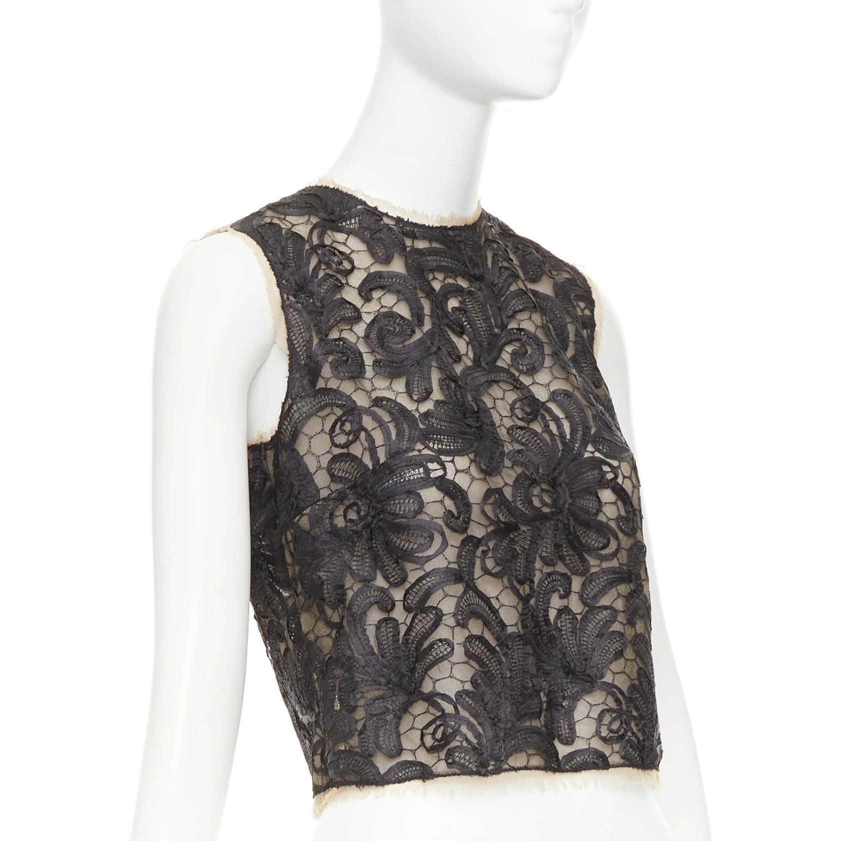 Women's Dolce Gabbana overlay applique lace crew neck crop top - Image 3