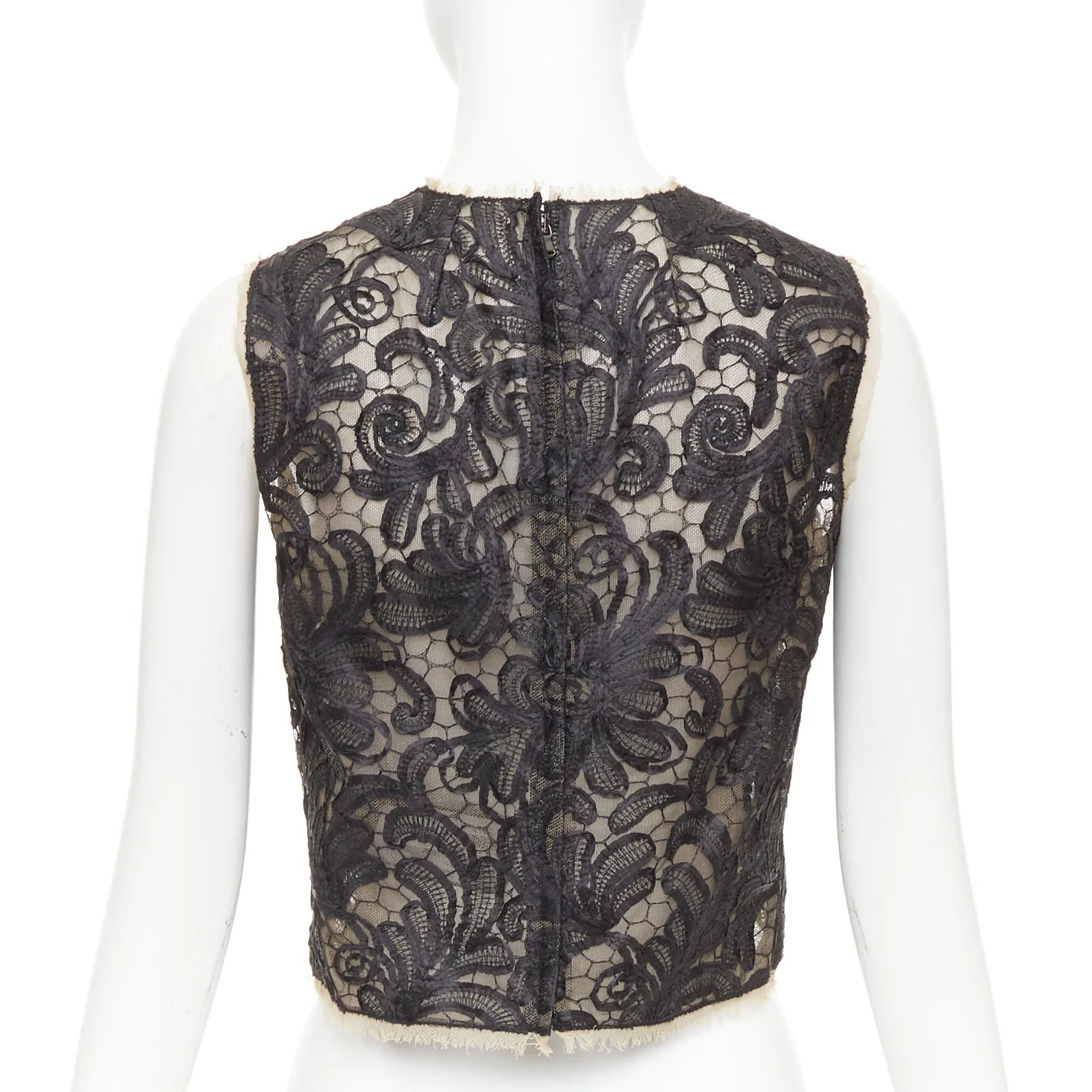 Women's Dolce Gabbana overlay applique lace crew neck crop top - Image 5