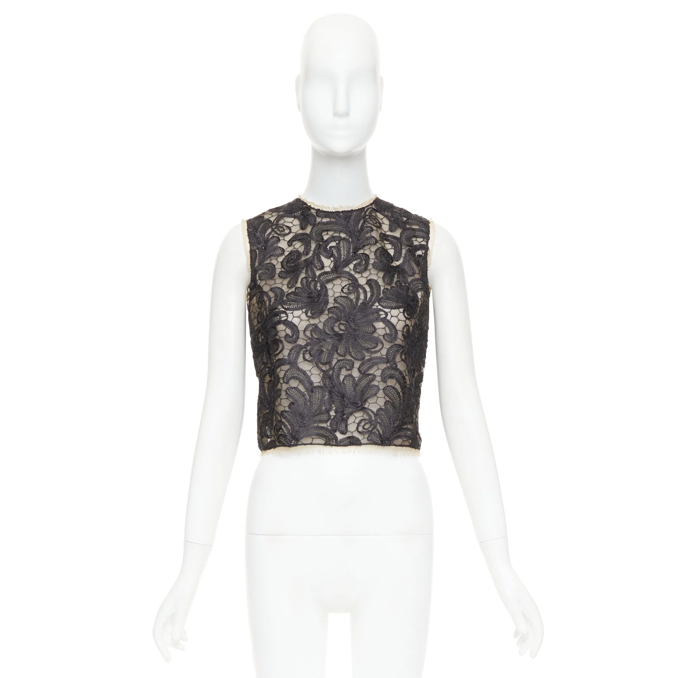 Women's Dolce Gabbana overlay applique lace crew neck crop top - Image 9