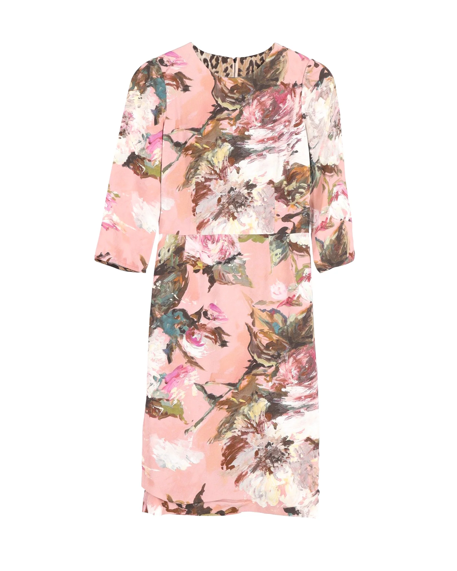 Women's Dolce & Gabbana Painted Flowers Print Knee Length Dress in Multicolor Polyester