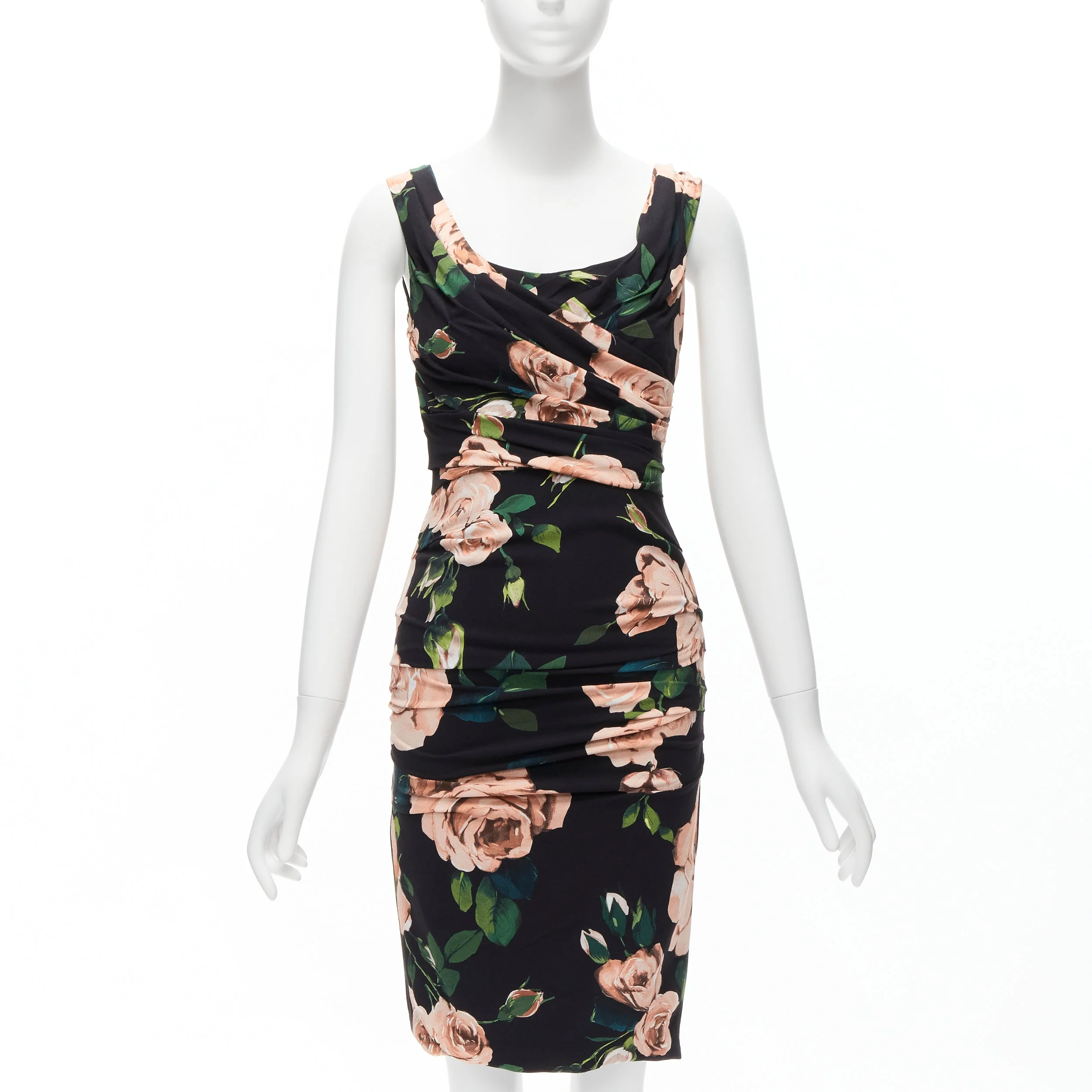 Women's Dolce & Gabbana rose print silk lined draped mid cocktail dress - Image 7