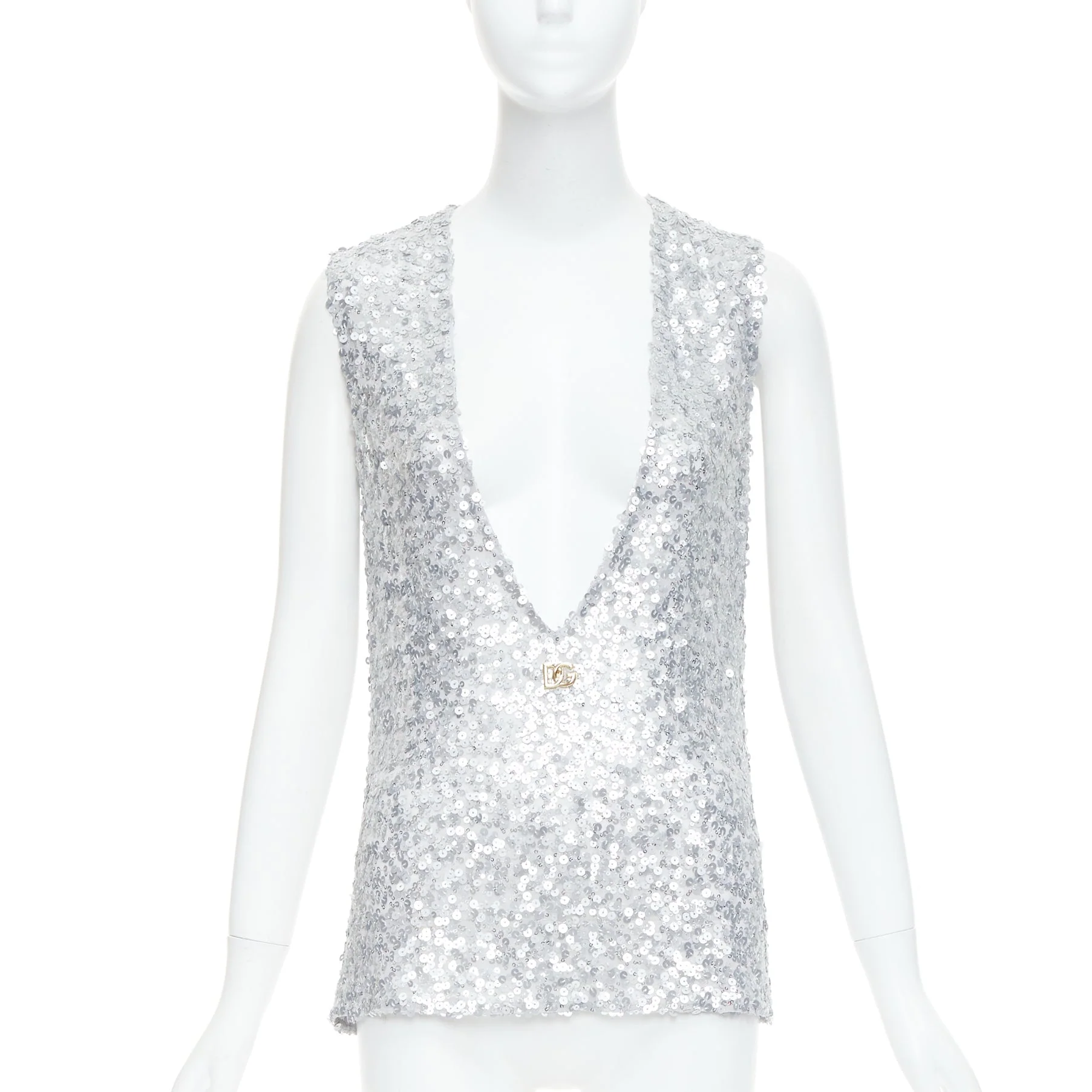 Women's Dolce Gabbana Runway Sequins Charm Plunge Top - Image 10