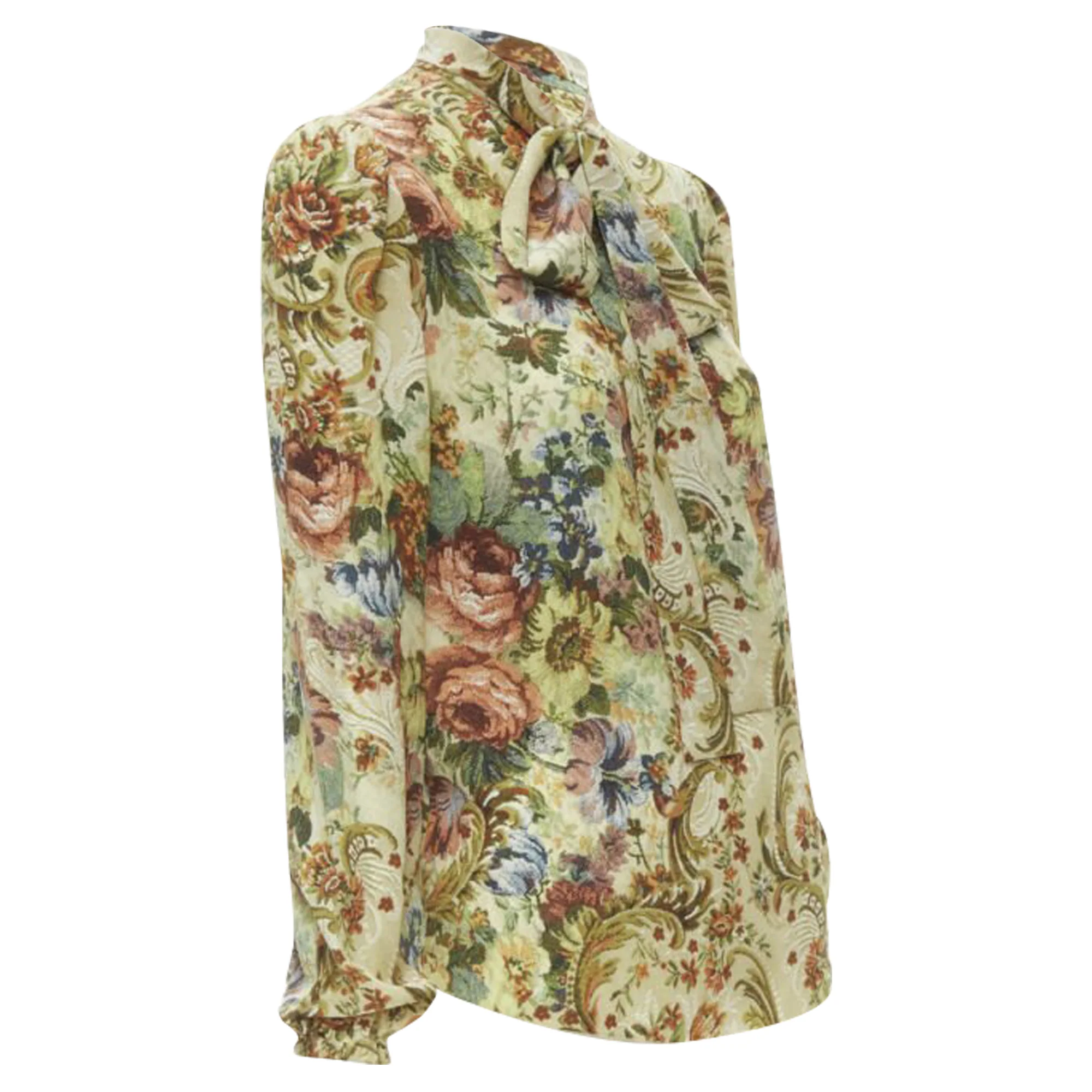 Women's Dolce & Gabbana silk tapestry floral print tie neck blouse - Image 3