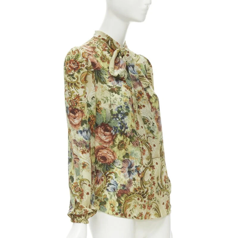 Women's Dolce & Gabbana silk tapestry floral print tie neck blouse - Image 9