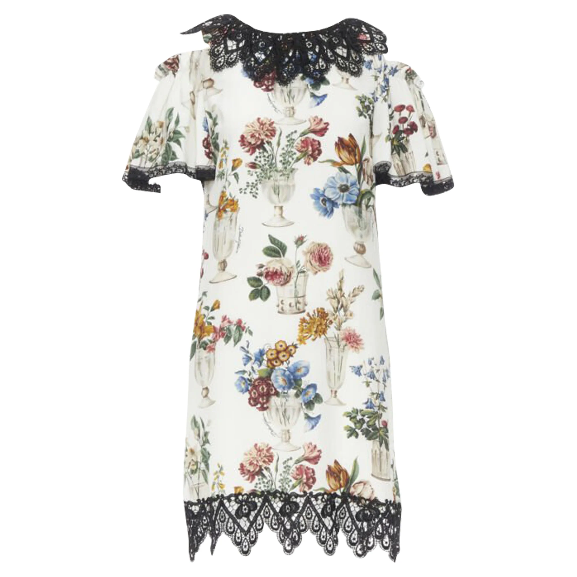 Women's Dolce & Gabbana silk vase floral lace shoulder dress