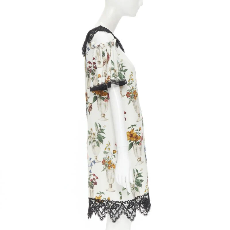 Women's Dolce & Gabbana silk vase floral lace shoulder dress - Image 9