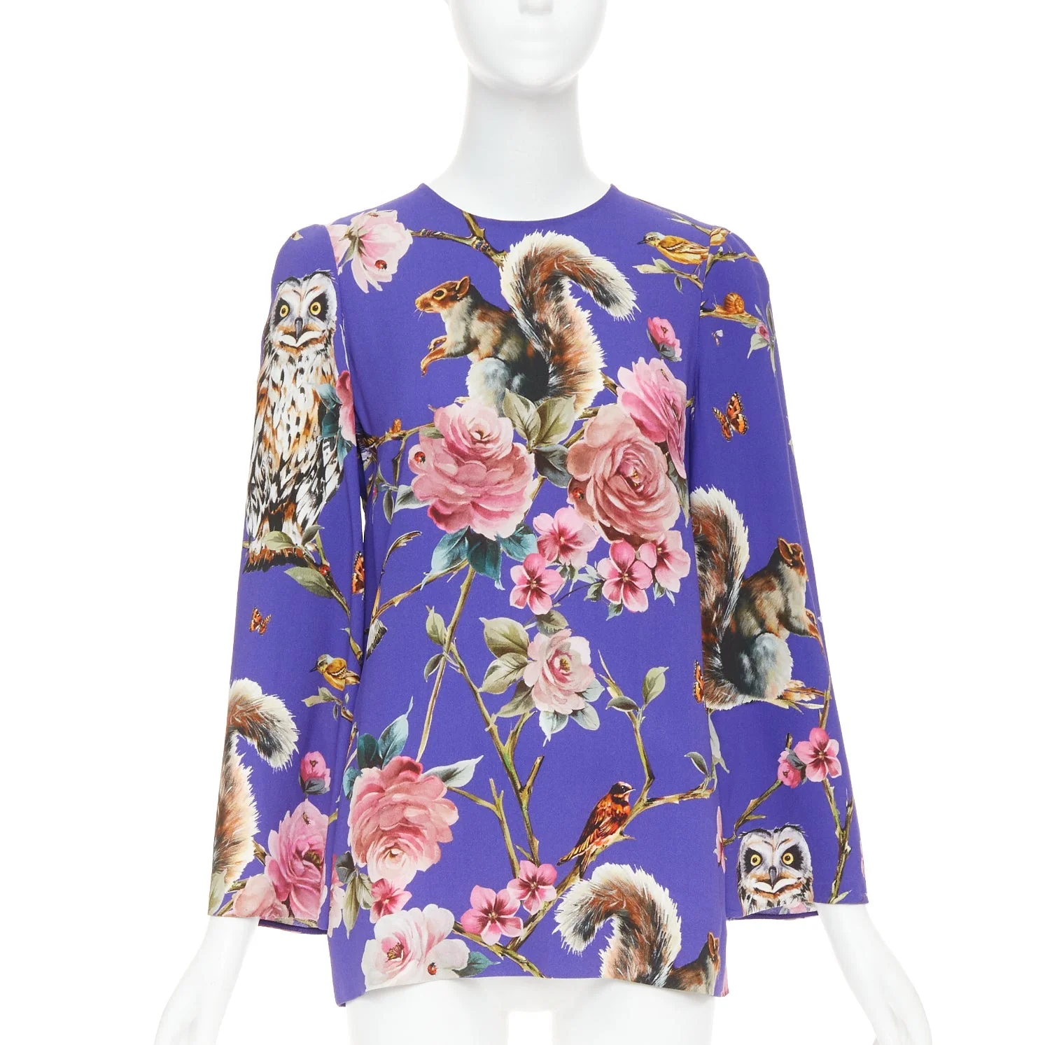 Women's Dolce Gabbana squirrel floral print cropped sleeve tunic top
