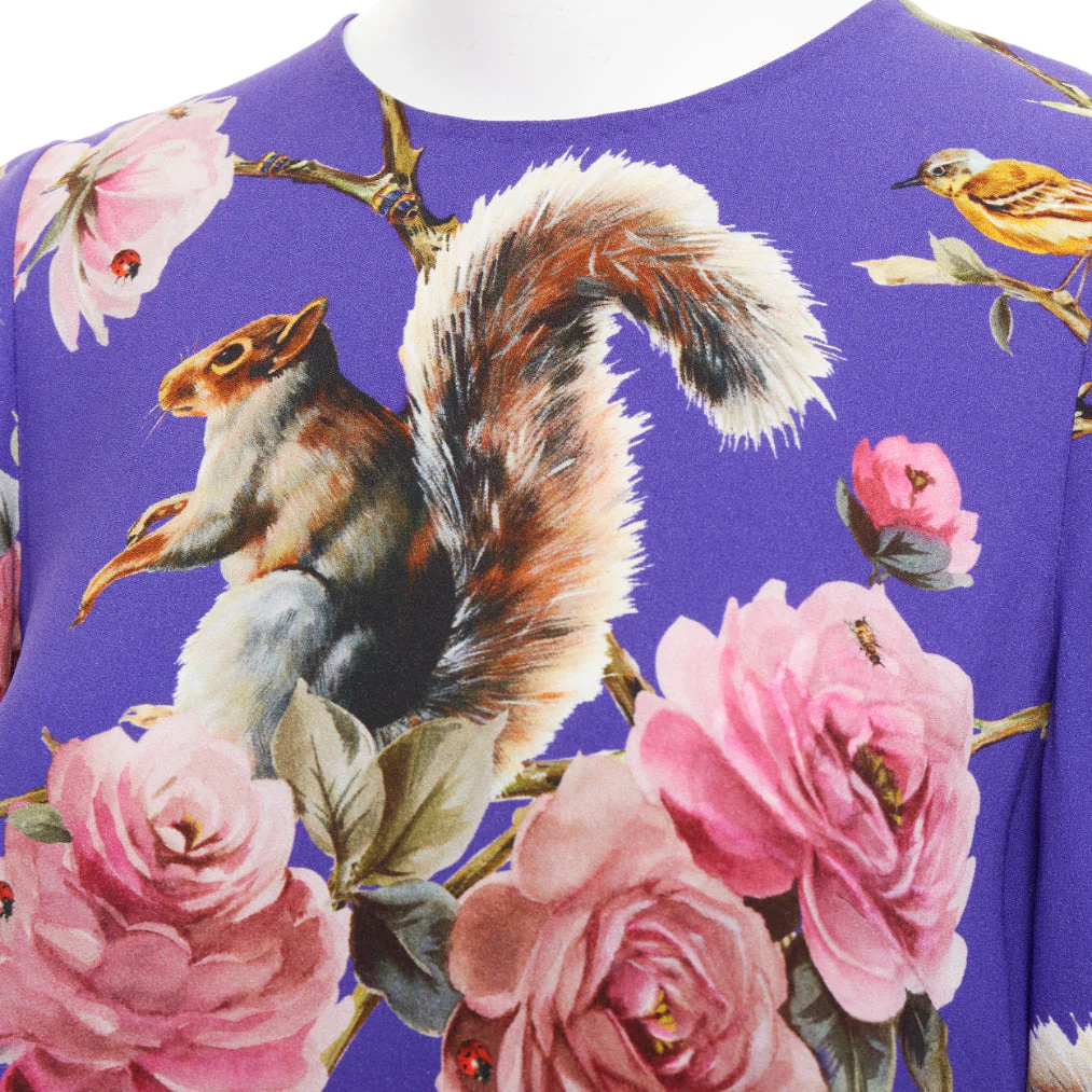 Women's Dolce Gabbana squirrel floral print cropped sleeve tunic top - Image 2