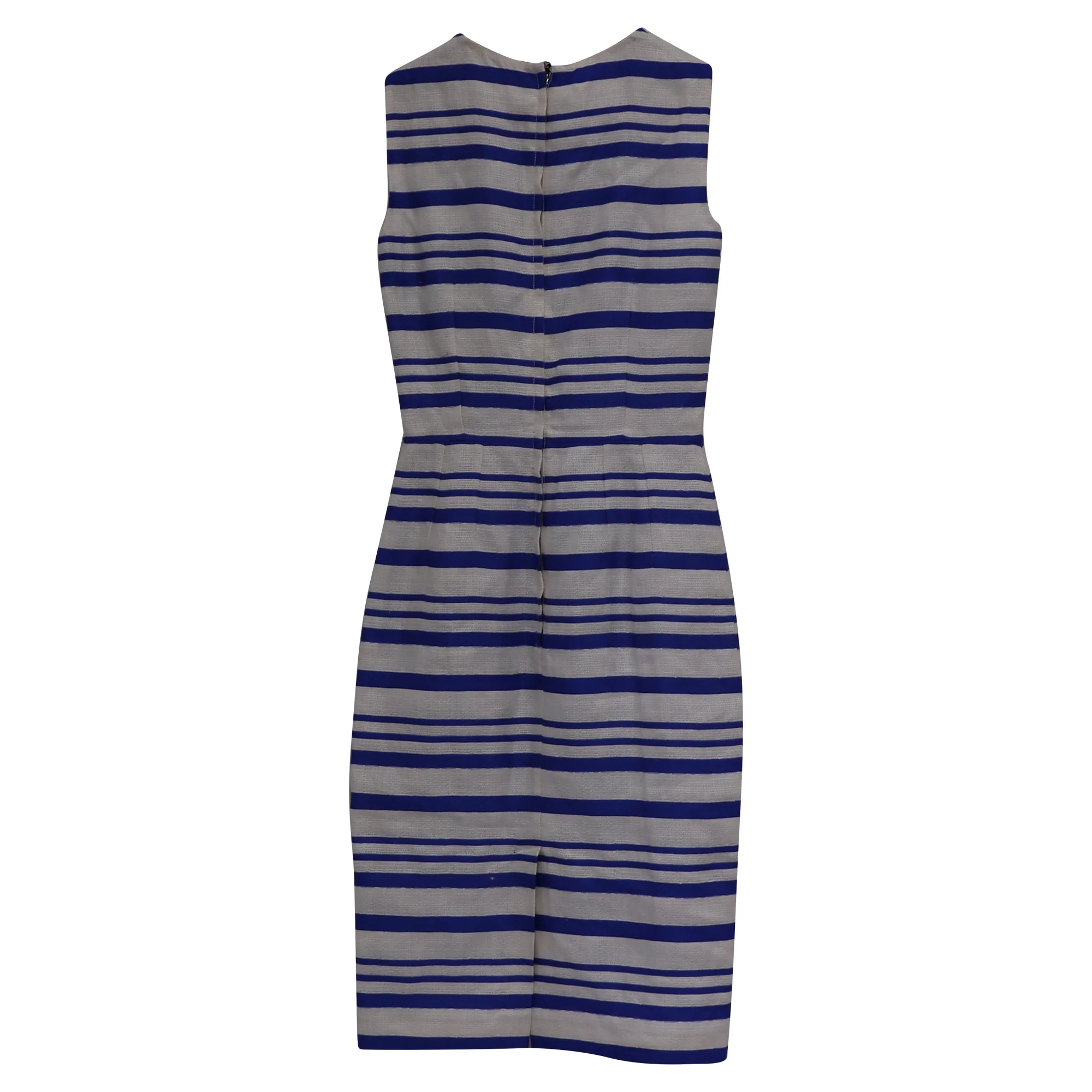 Women's  Dolce & Gabbana Striped Knee-Length Dress in Blue and White Linen - Image 3