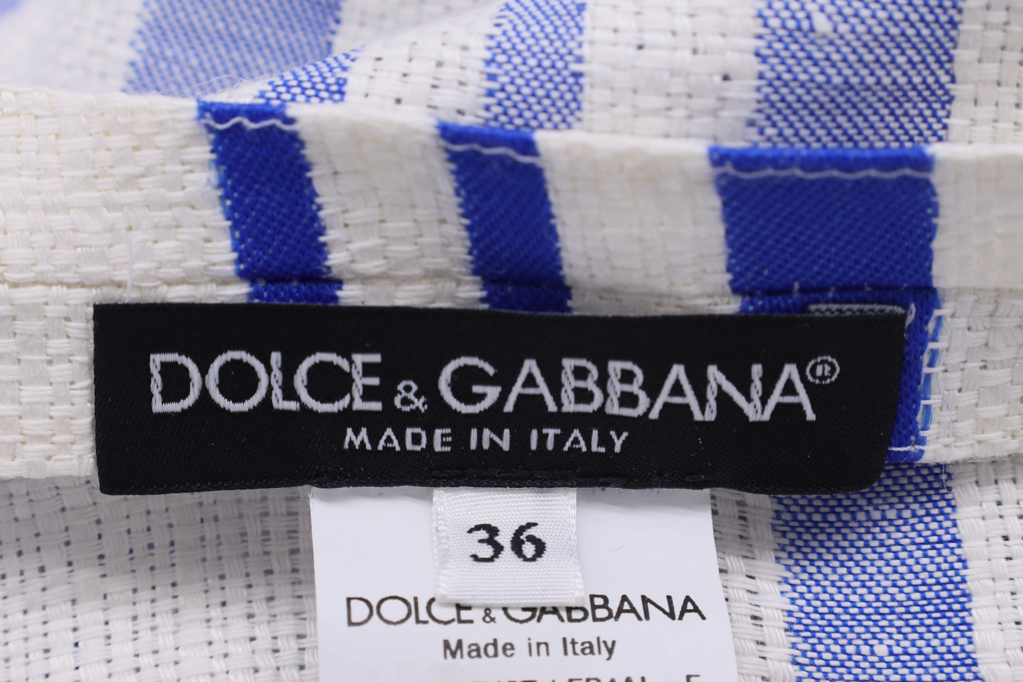 Women's  Dolce & Gabbana Striped Knee-Length Dress in Blue and White Linen - Image 9