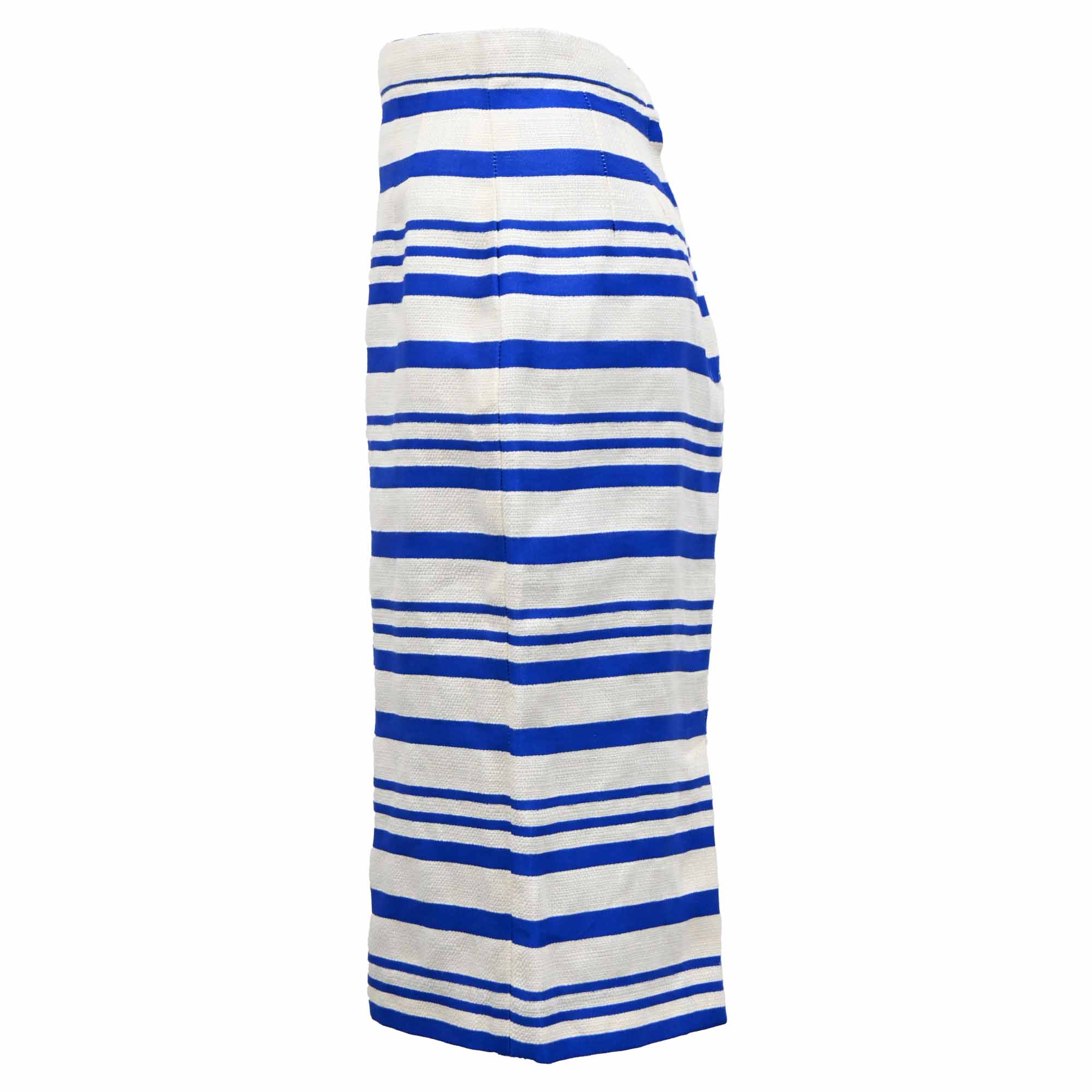 Women's Dolce & Gabbana Striped Midi Skirt in Blue Linen - Image 2