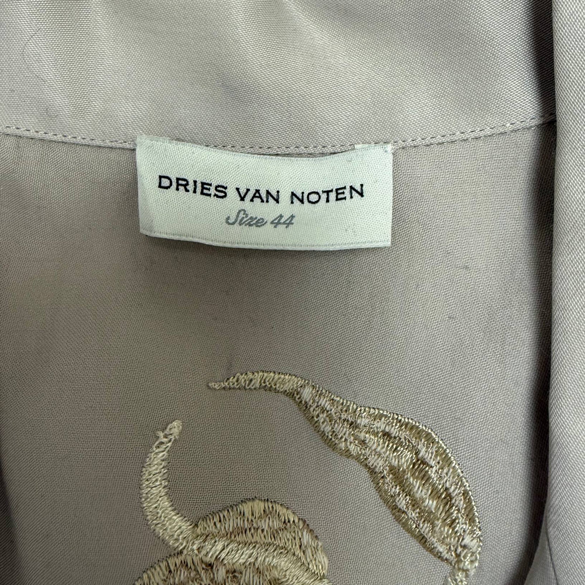 Men's Dries Van Noten Camp-Collar Embroidered Satin Shirt in Beige Viscose - Image 4
