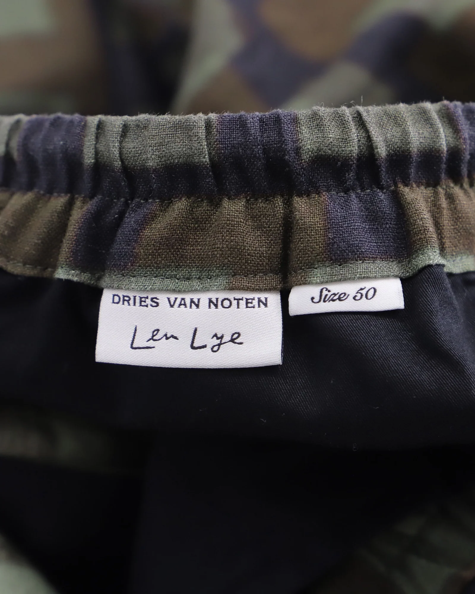 Men's Dries Van Noten Check Linen Trousers in Green Linen - Image 3