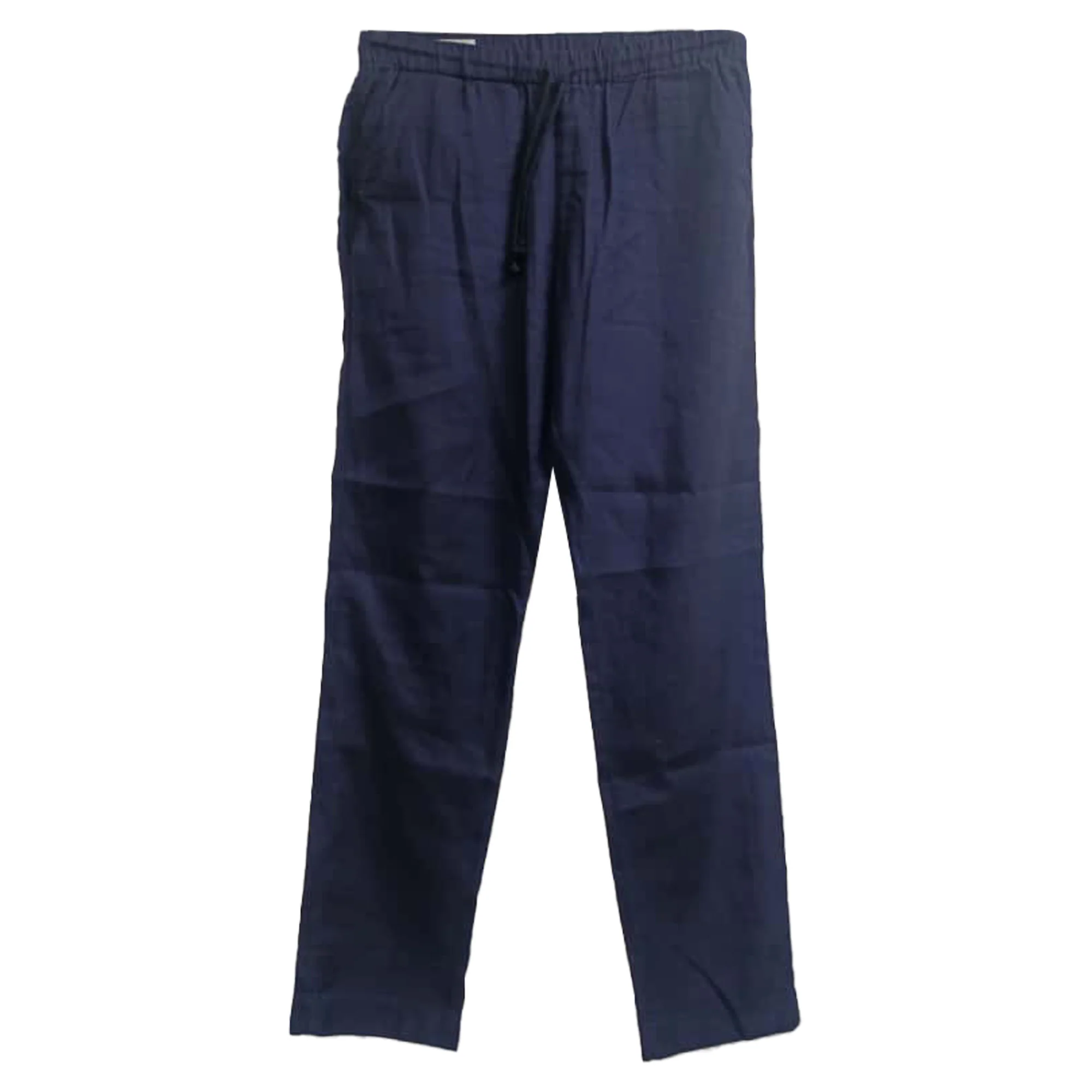 Men's Dries Van Noten Drawstring Straight-Leg Trousers in Navy Blue Linen - Image 2