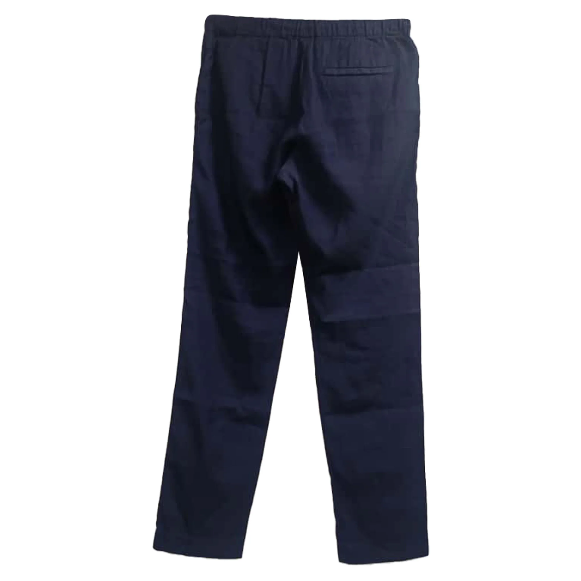 Men's Dries Van Noten Drawstring Straight-Leg Trousers in Navy Blue Linen - Image 3