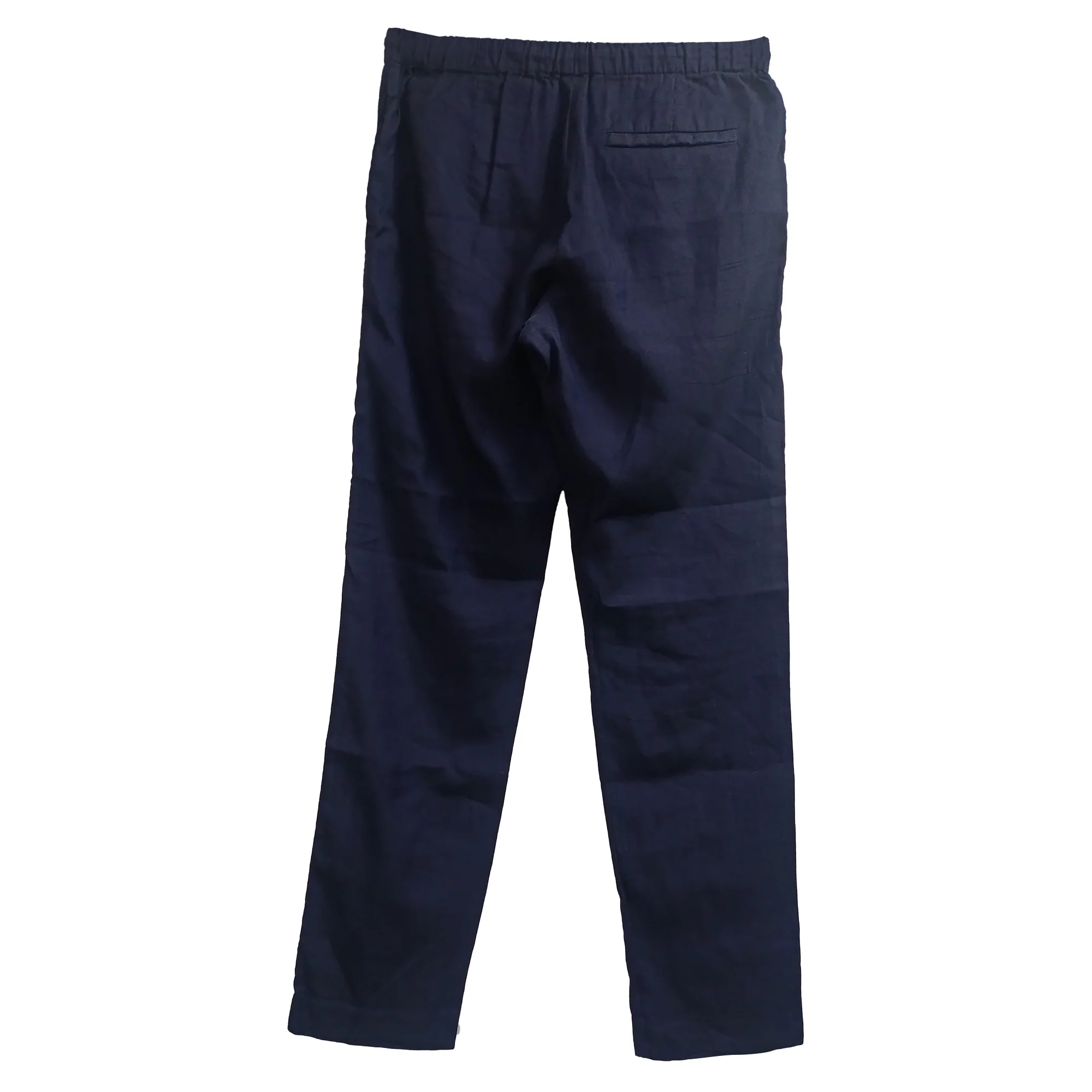 Men's Dries Van Noten Drawstring Straight-Leg Trousers in Navy Blue Linen - Image 4