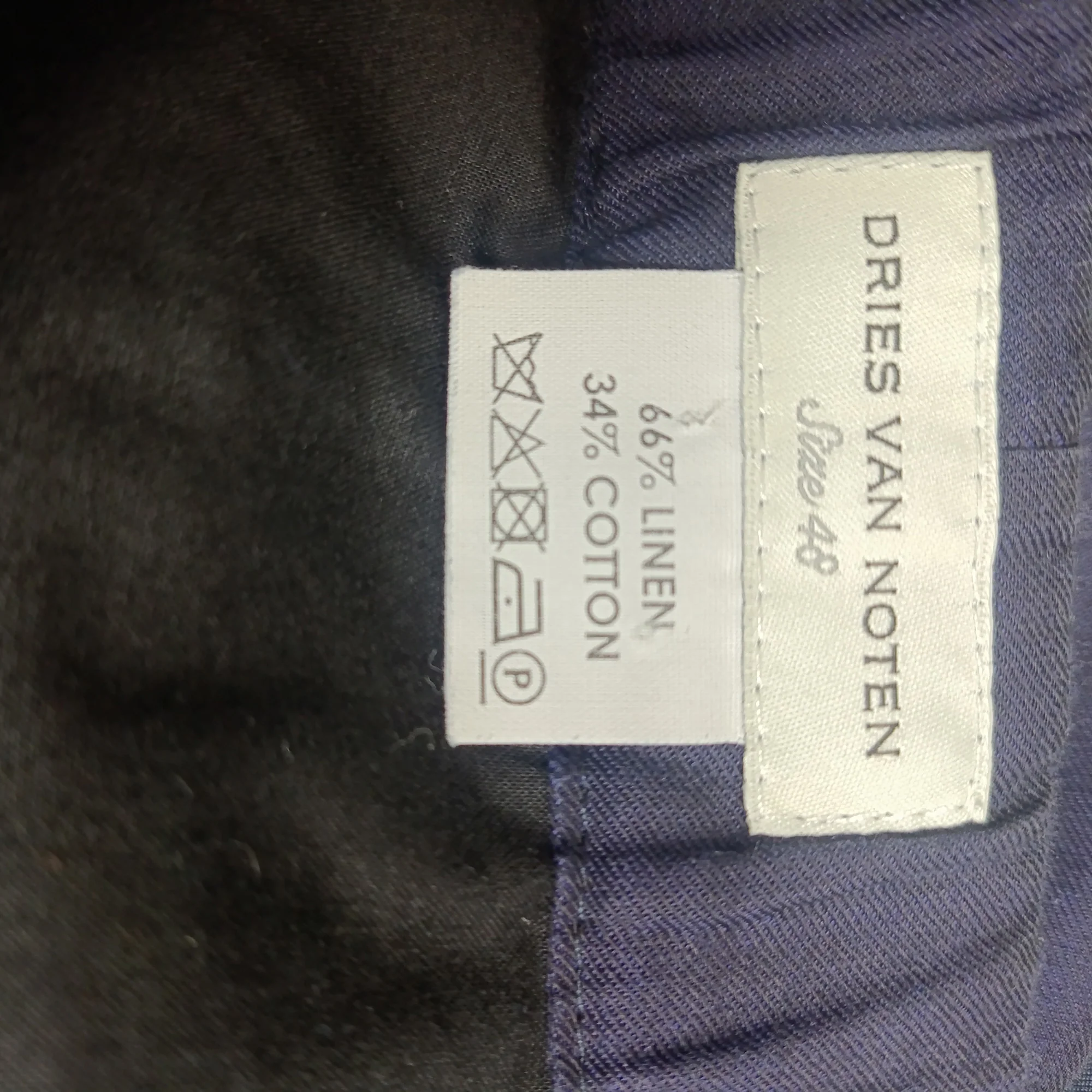 Men's Dries Van Noten Drawstring Straight-Leg Trousers in Navy Blue Linen - Image 5