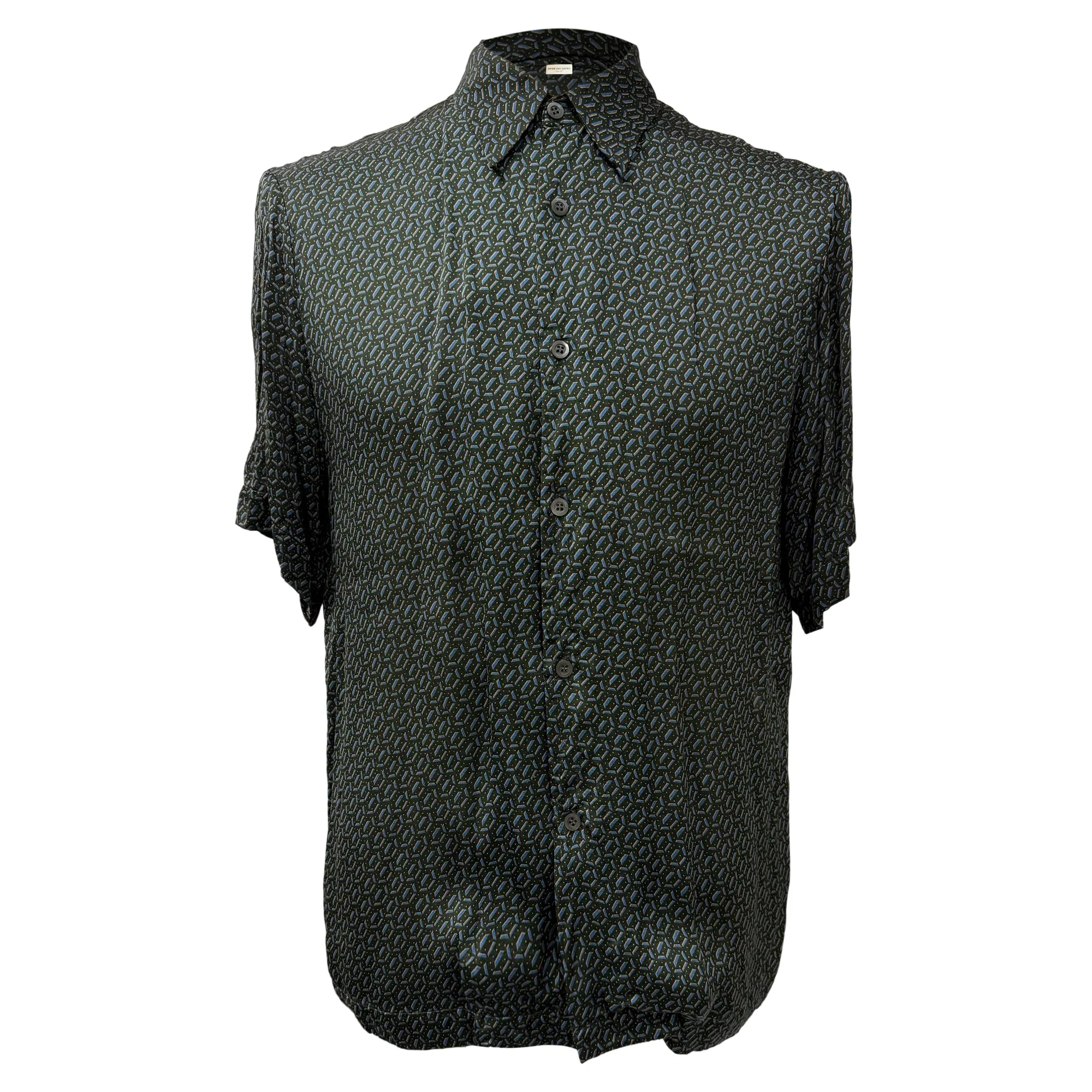 Men's Dries Van Noten Patterned Splash Shirt in Multicolor Viscose