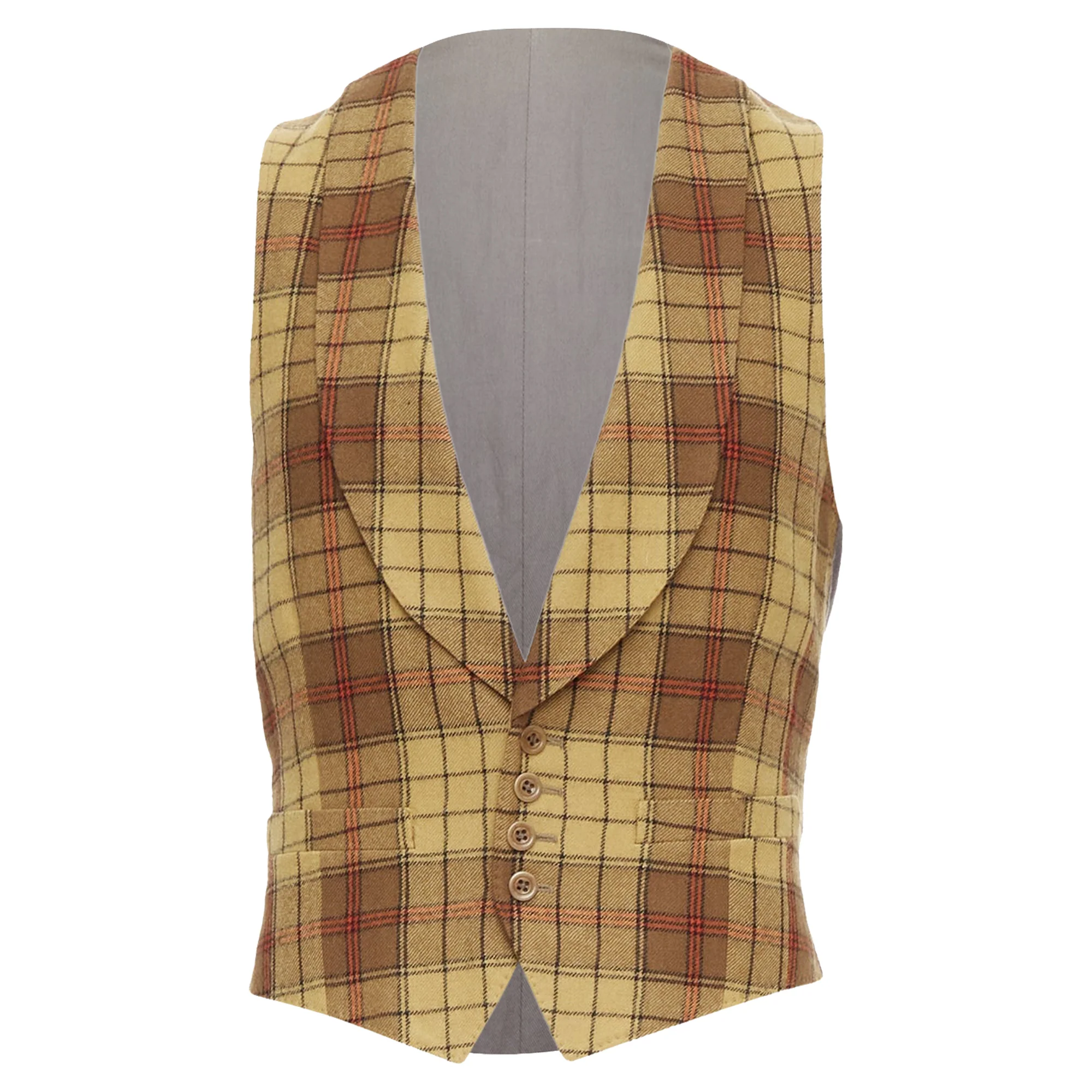 Men's Dries Van Noten Red plaid wool shawl collar waistcoat