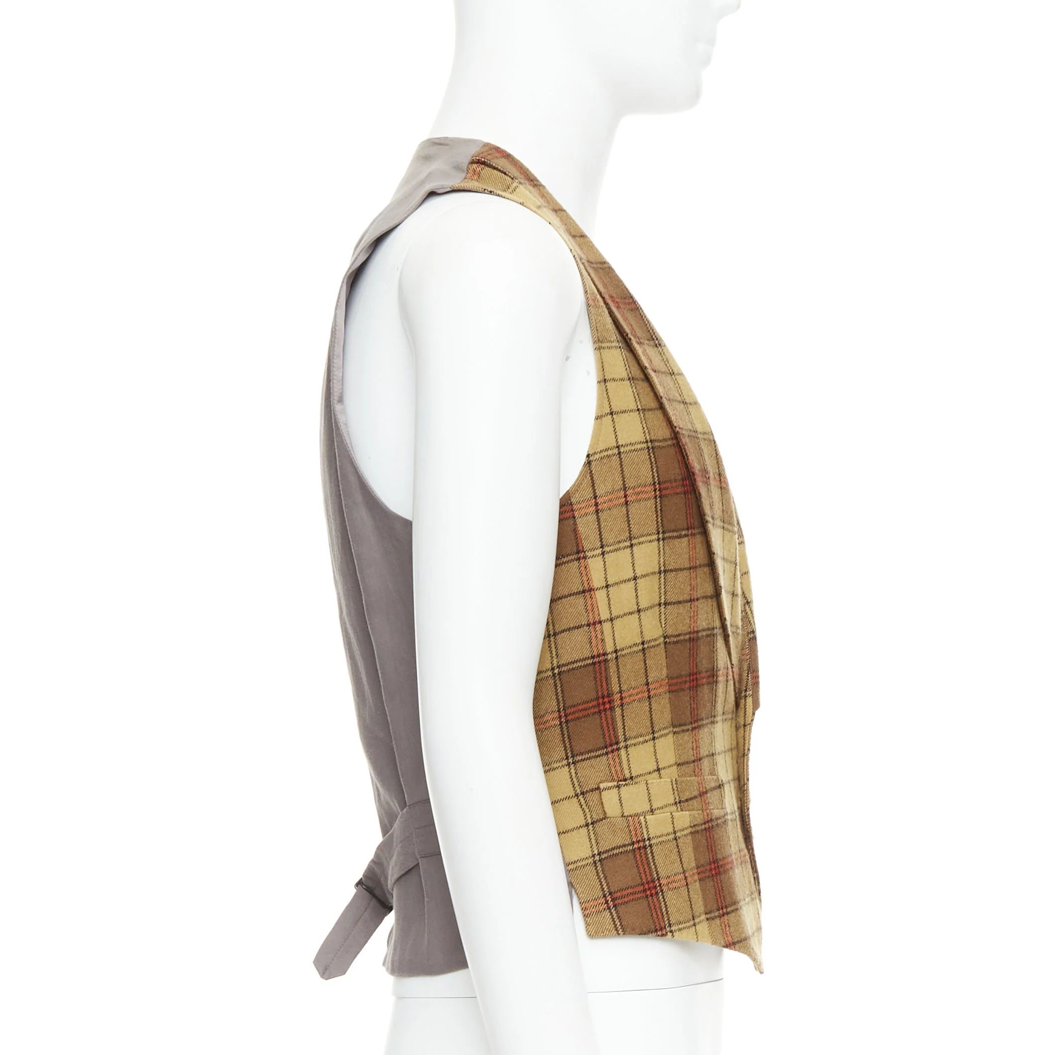 Men's Dries Van Noten Red plaid wool shawl collar waistcoat - Image 10