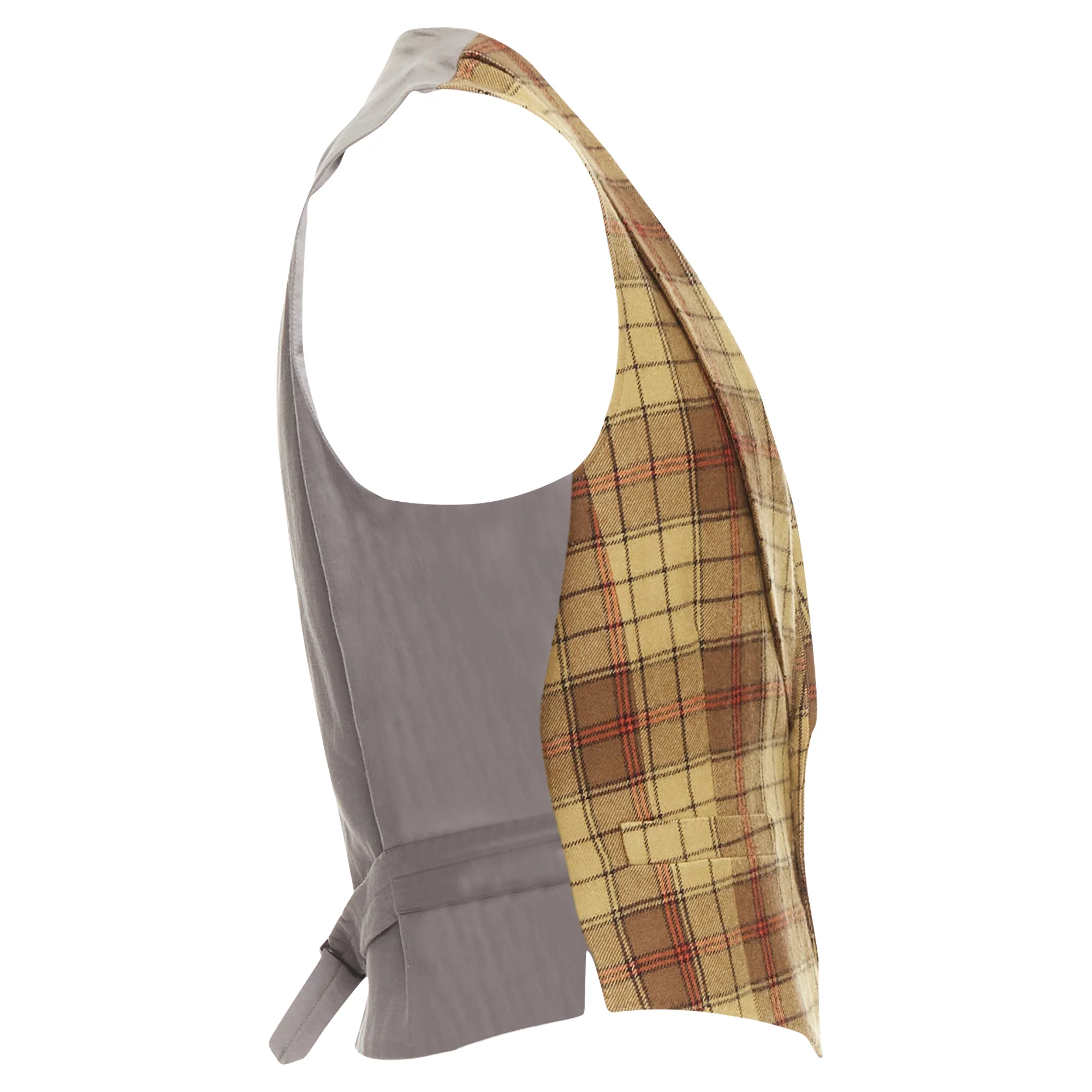 Men's Dries Van Noten Red plaid wool shawl collar waistcoat - Image 4