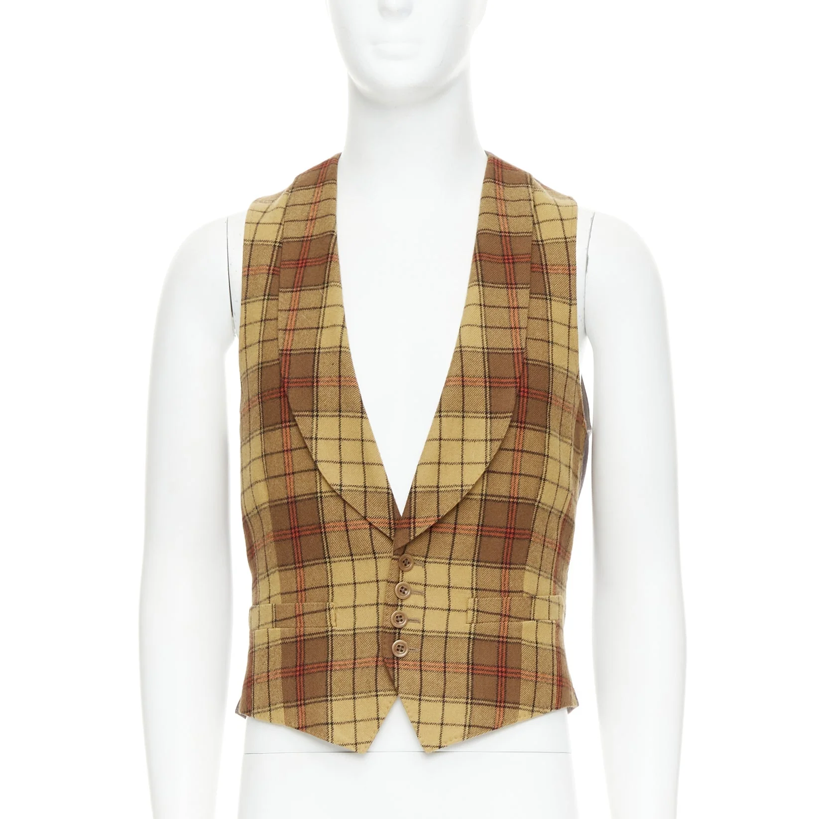 Men's Dries Van Noten Red plaid wool shawl collar waistcoat - Image 7
