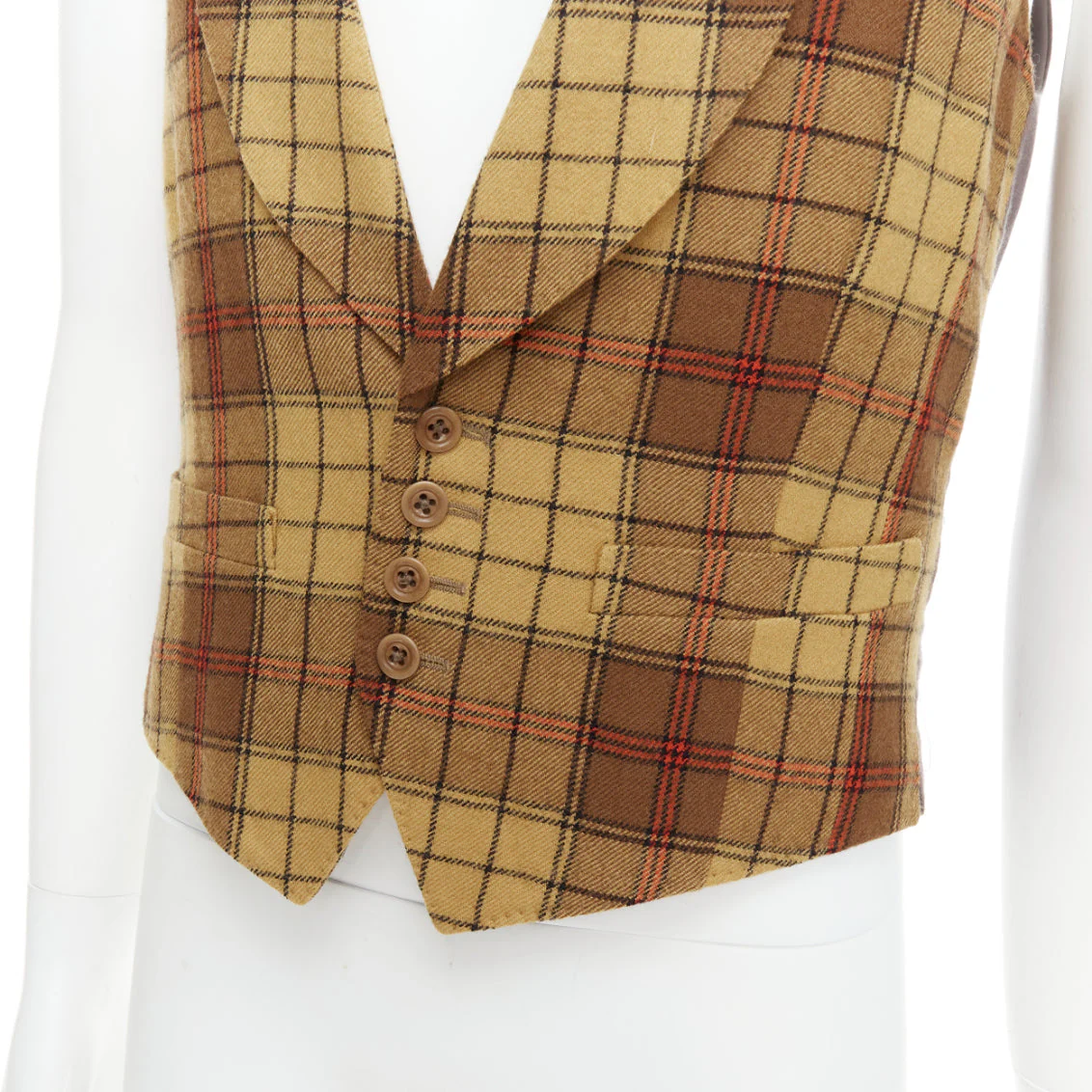 Men's Dries Van Noten Red plaid wool shawl collar waistcoat - Image 8