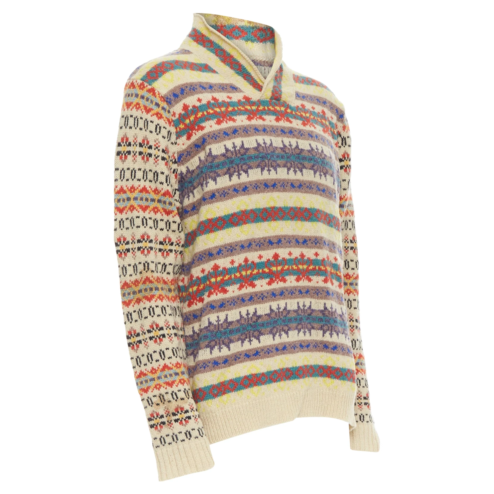 Men's Dries Van Noten striped fairisle shetland wool sweater - Image 3