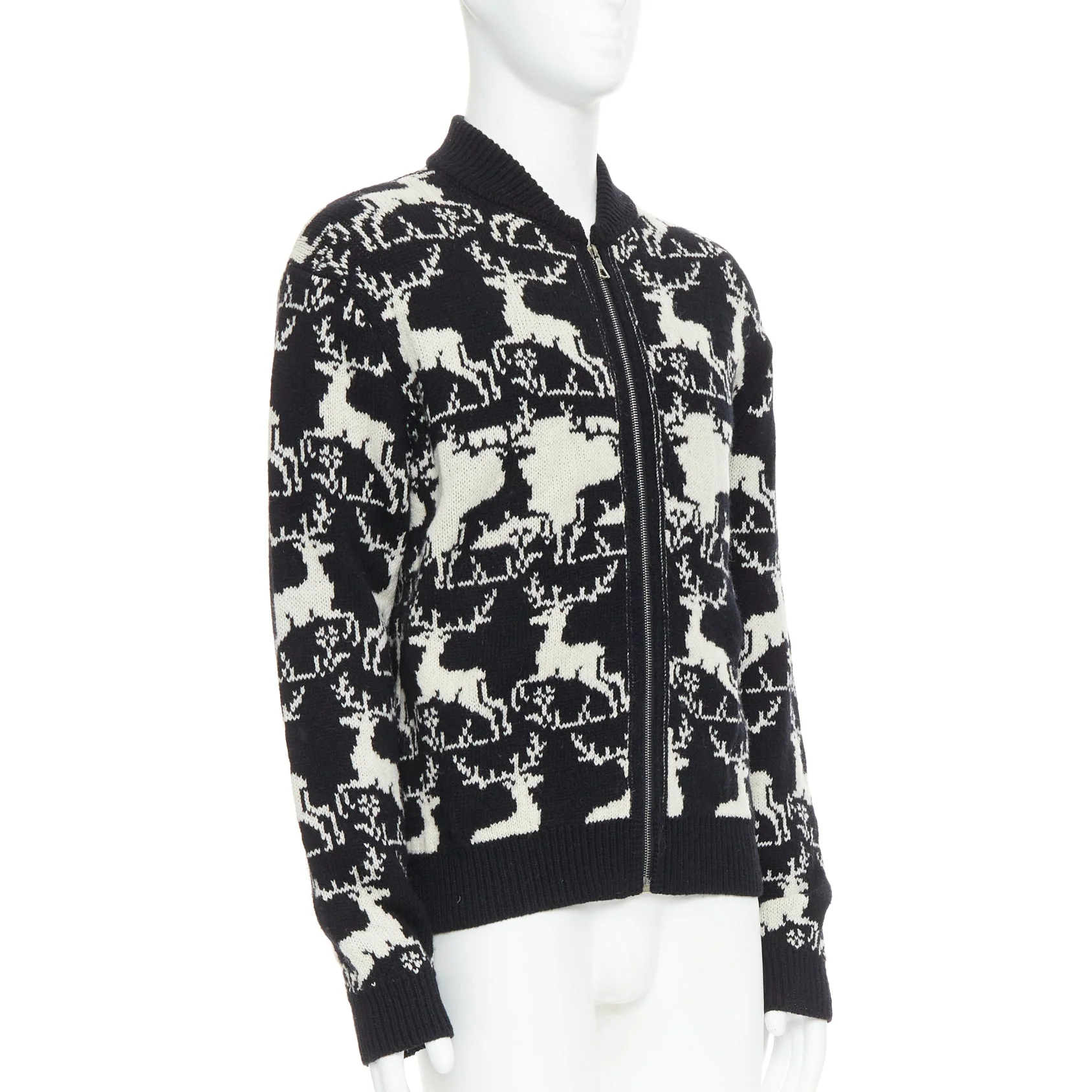 Men's Dries Van Noten wool reindeer intarsia zip up jacket - Image 10