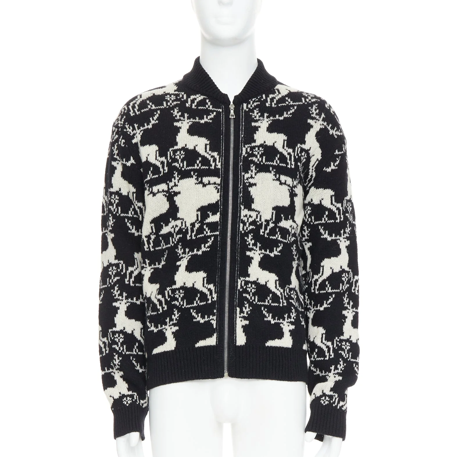 Men's Dries Van Noten wool reindeer intarsia zip up jacket - Image 7