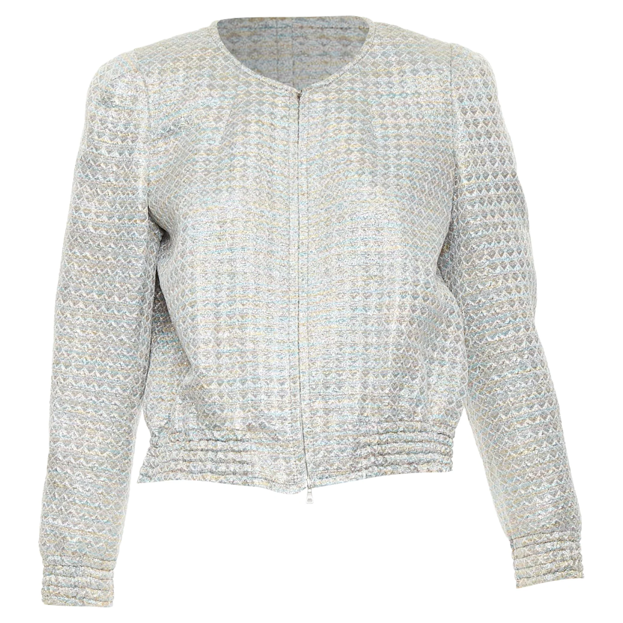 Women's DRIES VAN NOTEN 2017 silver multicolor geometric jacquard crop jacket FR40 L