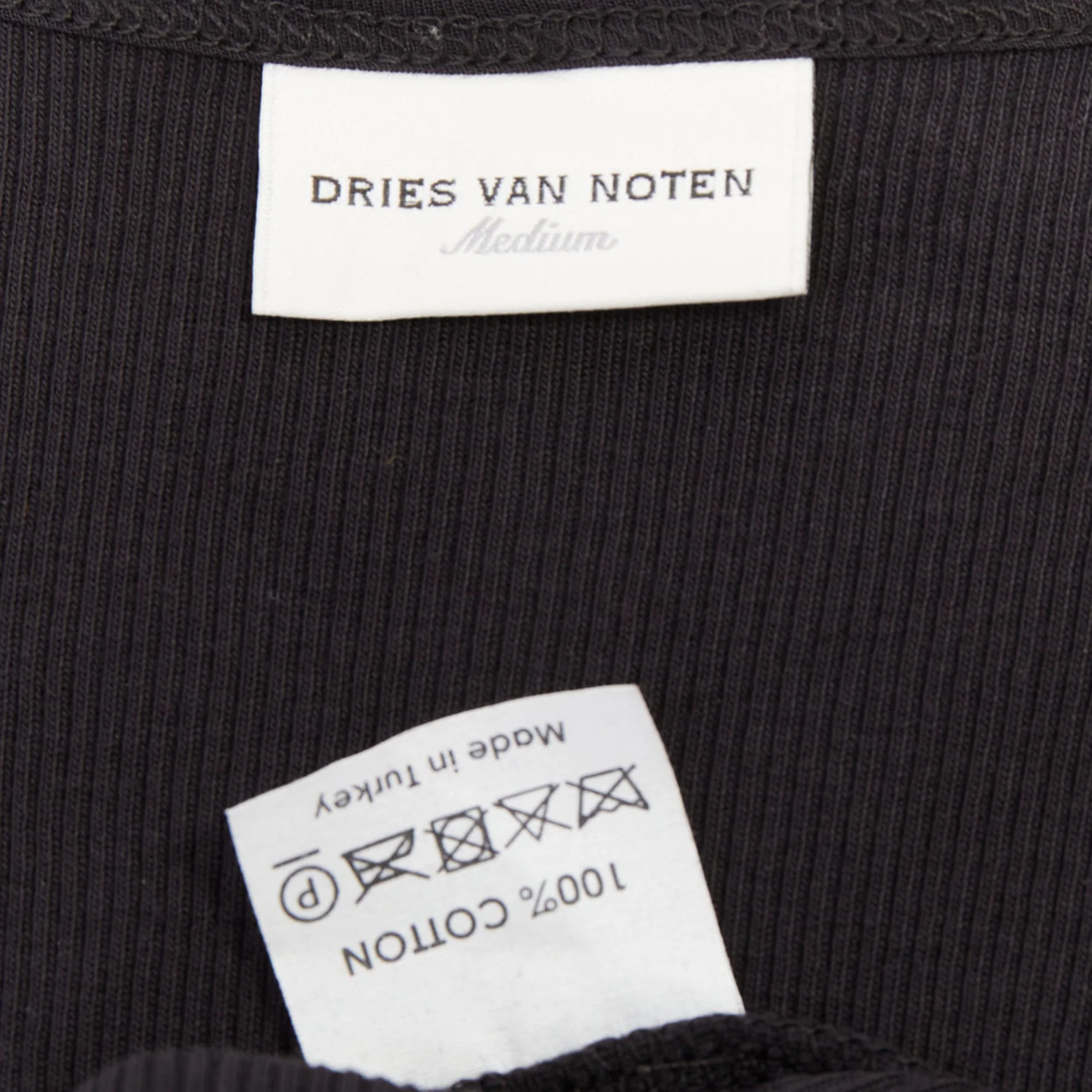 Women's DRIES VAN NOTEN 2020 black ribbed cotton long ribbon shoulder tank top M - Image 8