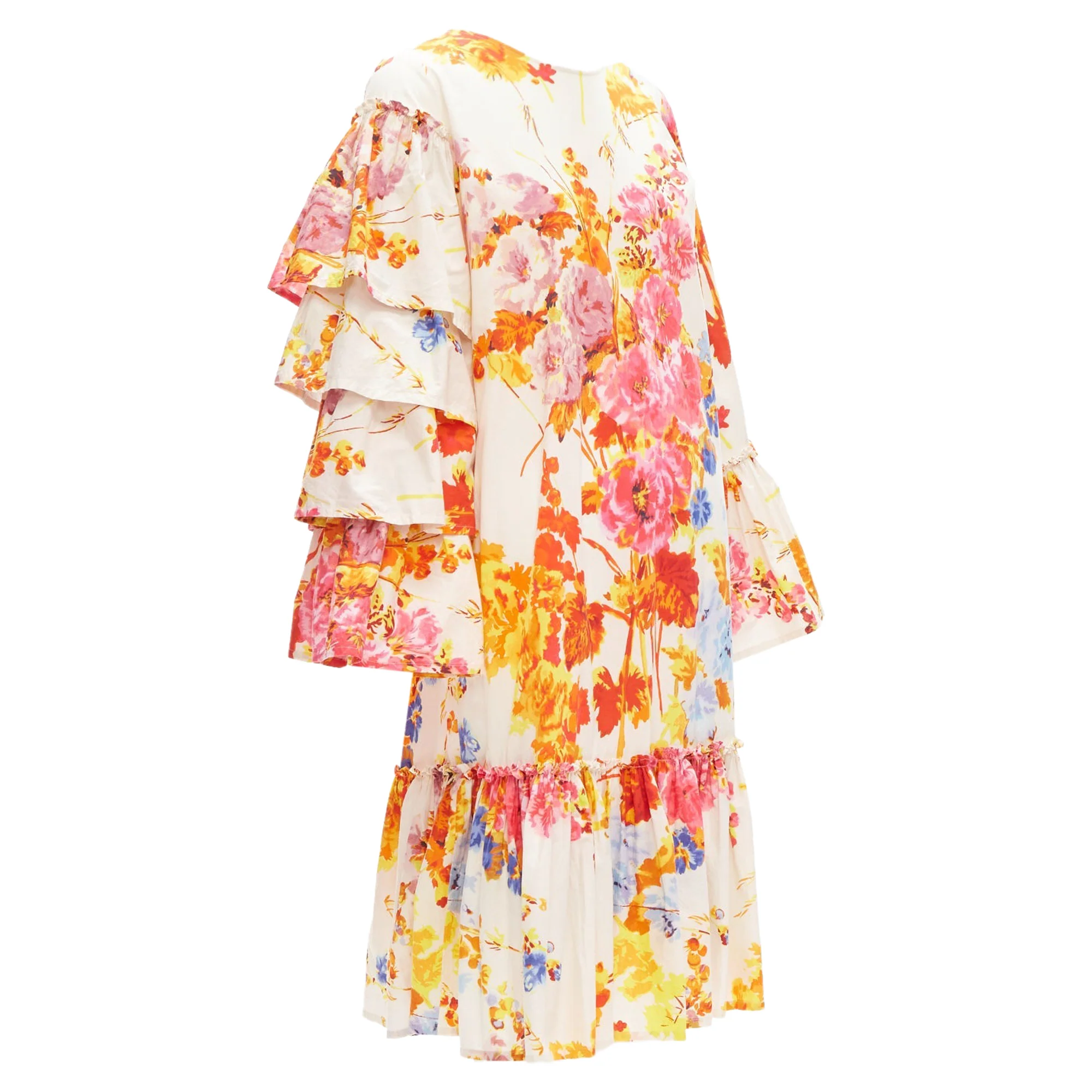 Women's Dries Van Noten colourful floral tie sleeve ruffle midi dress