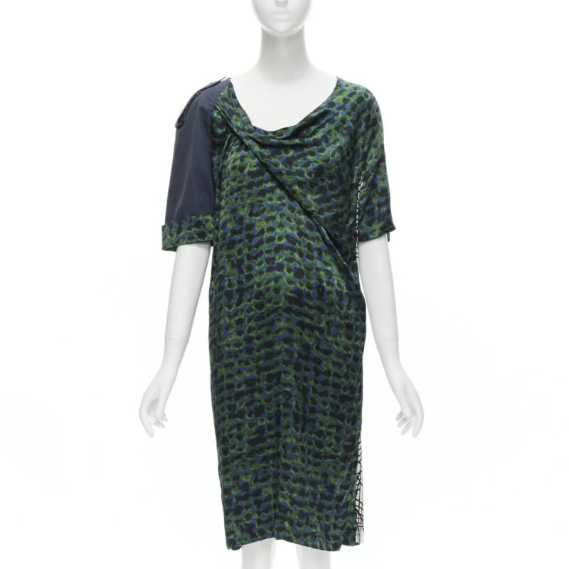 Women's Dries Van Noten draped silk contrast short sleeve dress - Image 7