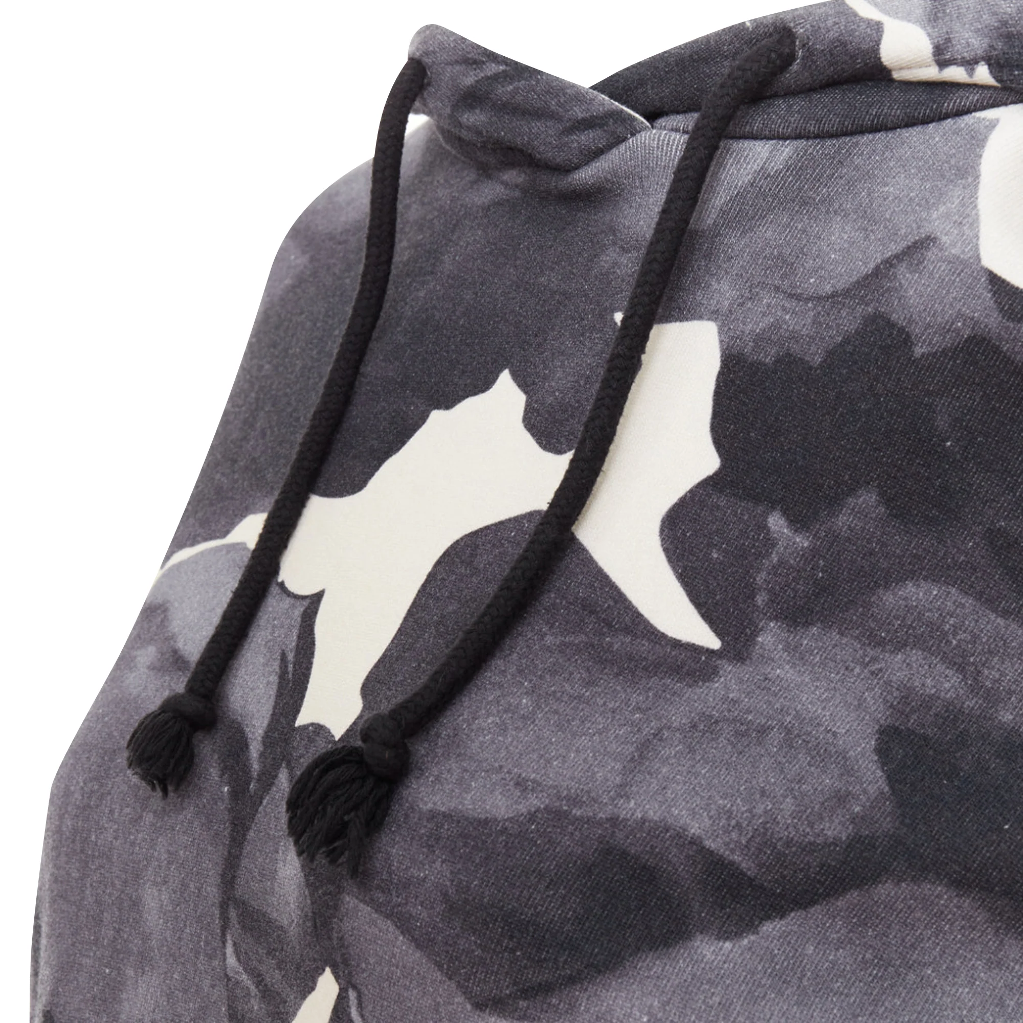 Women's DRIES VAN NOTEN grey ivory cotton abstract rose print black drawstring hoodie S - Image 2